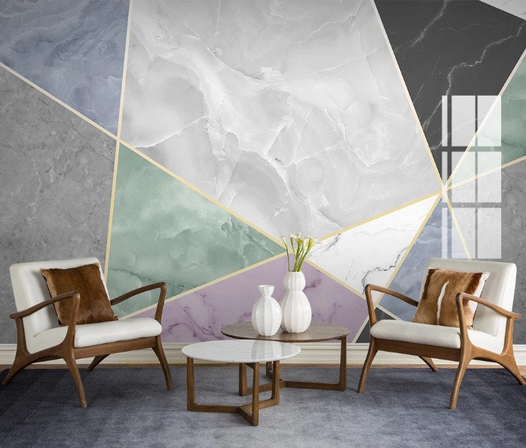 Geometric Triangle Shapes Marble Texture Wallpaper Self Adhesive Peel and Stick Wall Sticker Wall Decoration Scandinavian Removable