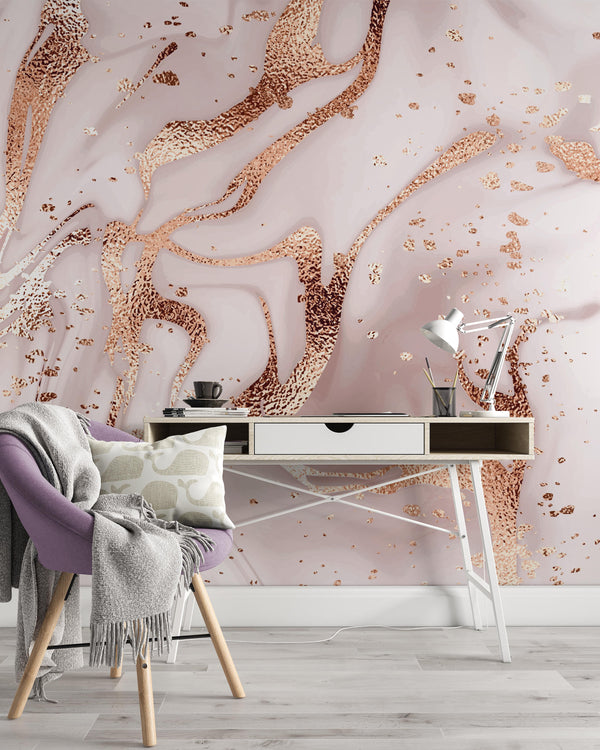 Liquid Abstract Marble Painting Rose Gold Texture Wallpaper Self Adhesive Peel and Stick Wall Sticker Wall Decoration Scandinavian Removable