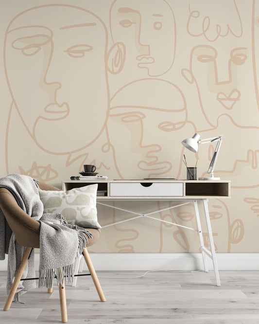 Abstract Human Face on The Beige Background Wallpaper Self Adhesive Peel & Stick Wall Sticker Wall Decoration Scandinavian Design Removable