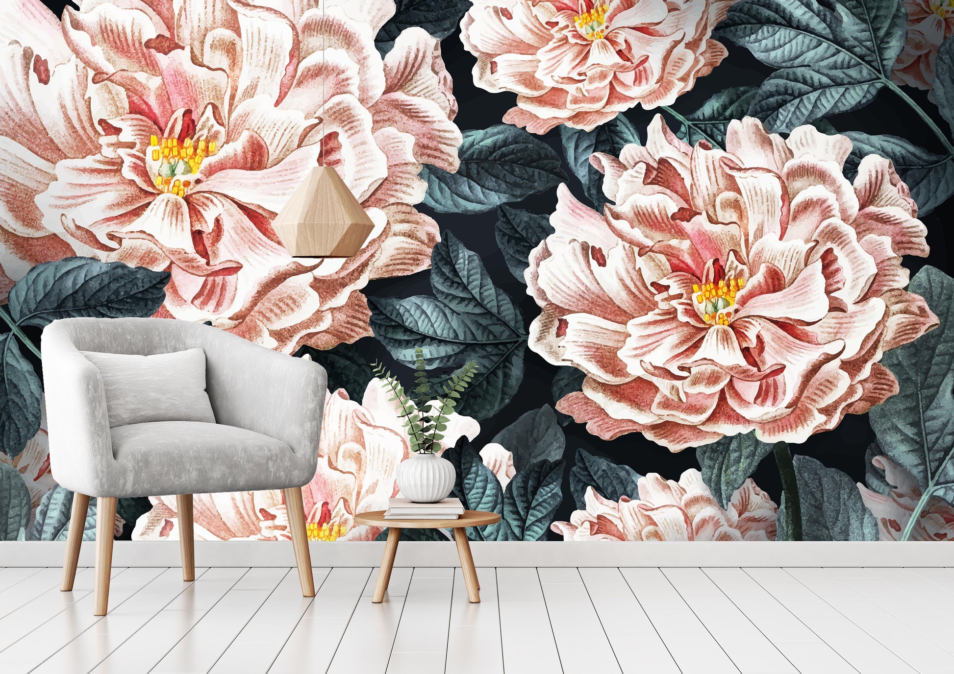 Pinkish Garden Flowers Decorative Luxury Floral Background Wallpaper Self Adhesive Peel and Stick Wall Sticker Wall Decoration Removable