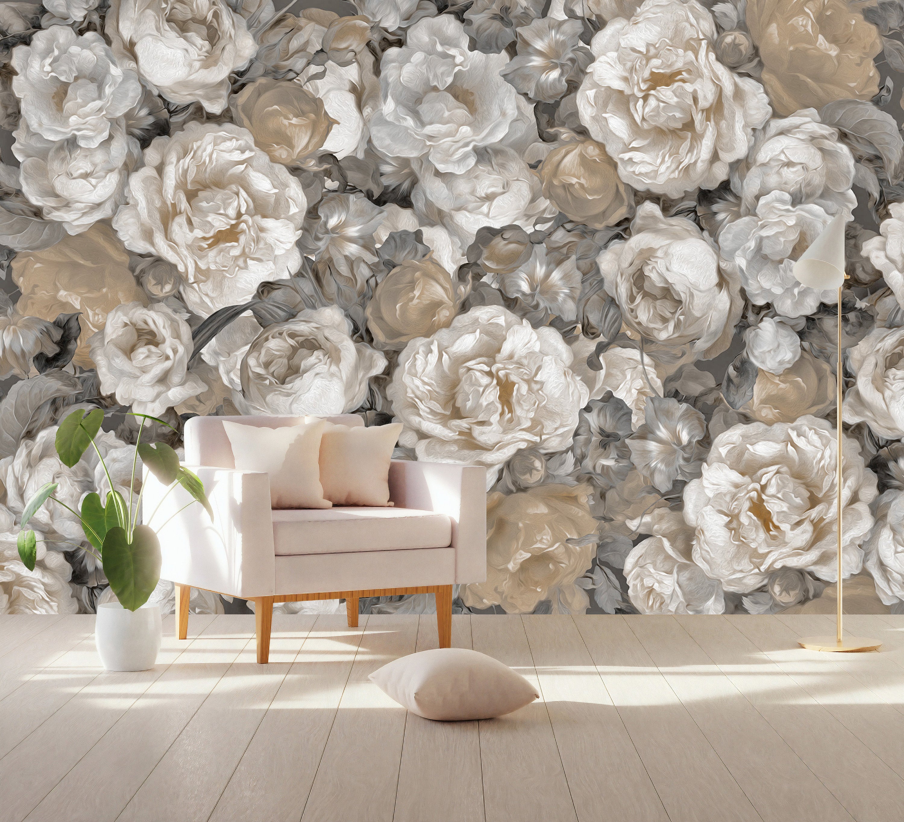 Colorful Roses Flowers Luxury BackgroundWallpaper Restaurant Self Adhesive Peel & Stick Wall Sticker Wall Decoration Scandinavian Removable