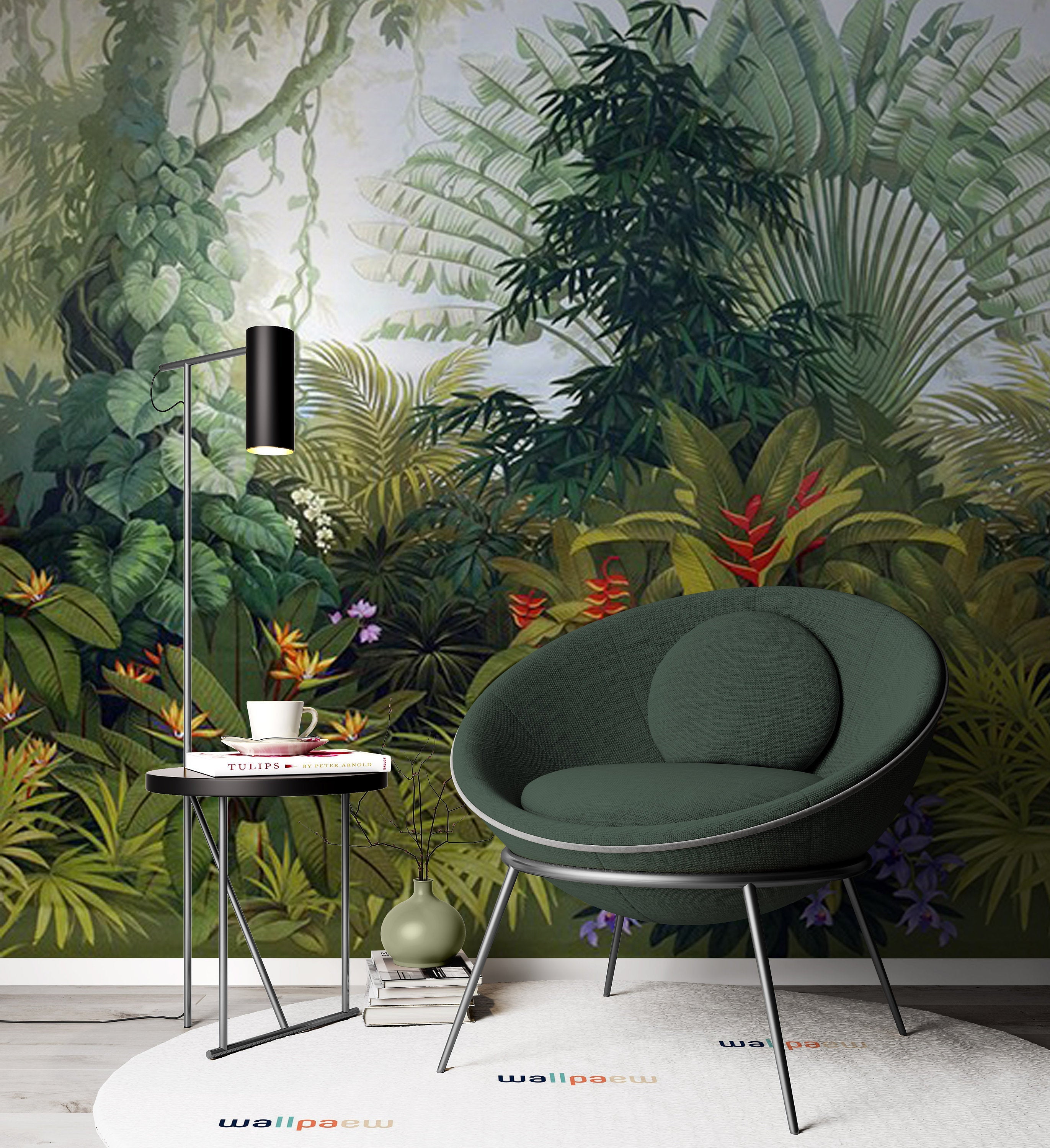 Vivid Colored Tropical Jungle Plants Wallpaper Self Adhesive Peel and Stick Wall Sticker Wall Decoration Scandinavian Removable