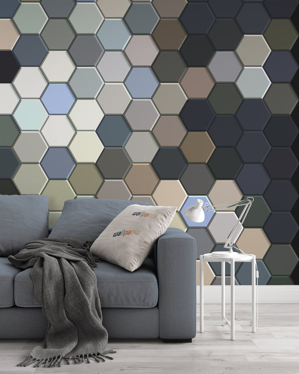 Honeycomb Dark Blue Grid Background or Hexagonal Cell Texture Wallpaper Self Adhesive Peel and Stick Wall Sticker Wall Decoration
