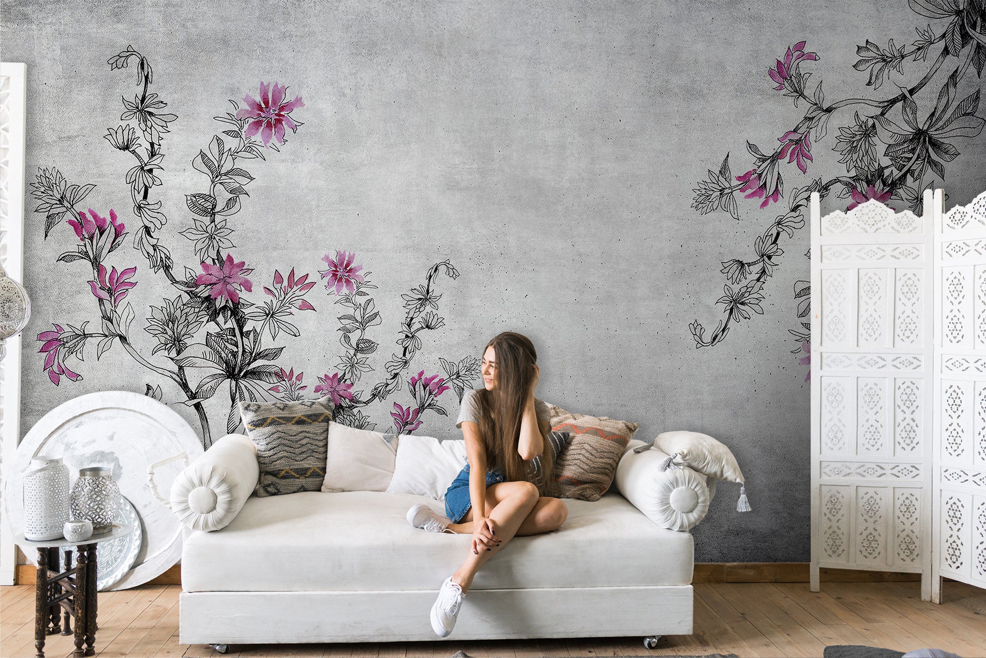 Garden Flowers Floral Wallpaper Self Adhesive Peel and Stick Wall Sticker Wall Decoration Minimal Scandinavian Design Removable