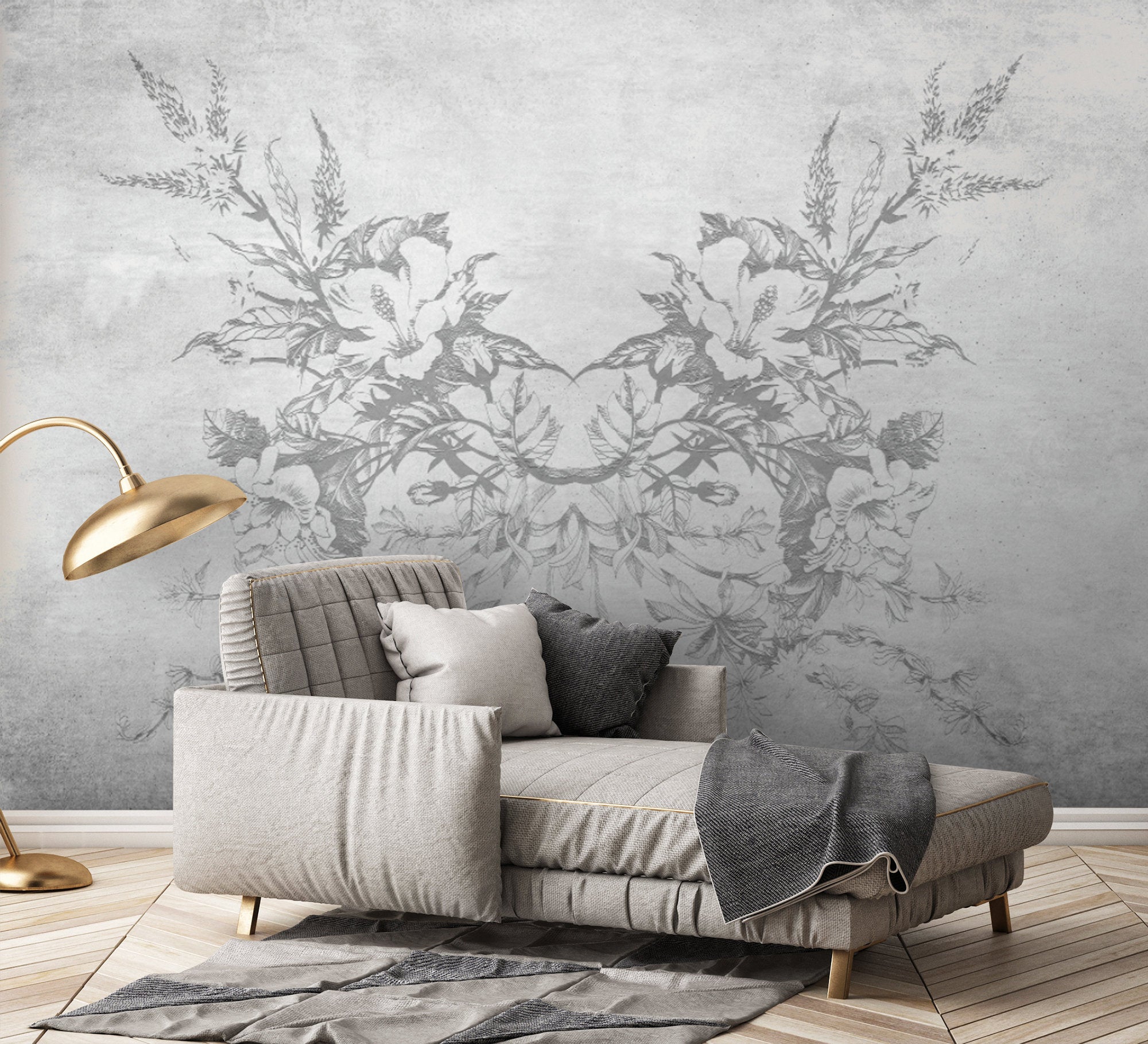Abstract Flowers on the Gray Background Wallpaper Self Adhesive Peel & Stick Wall Sticker Wall Decoration Scandinavian Design Removable