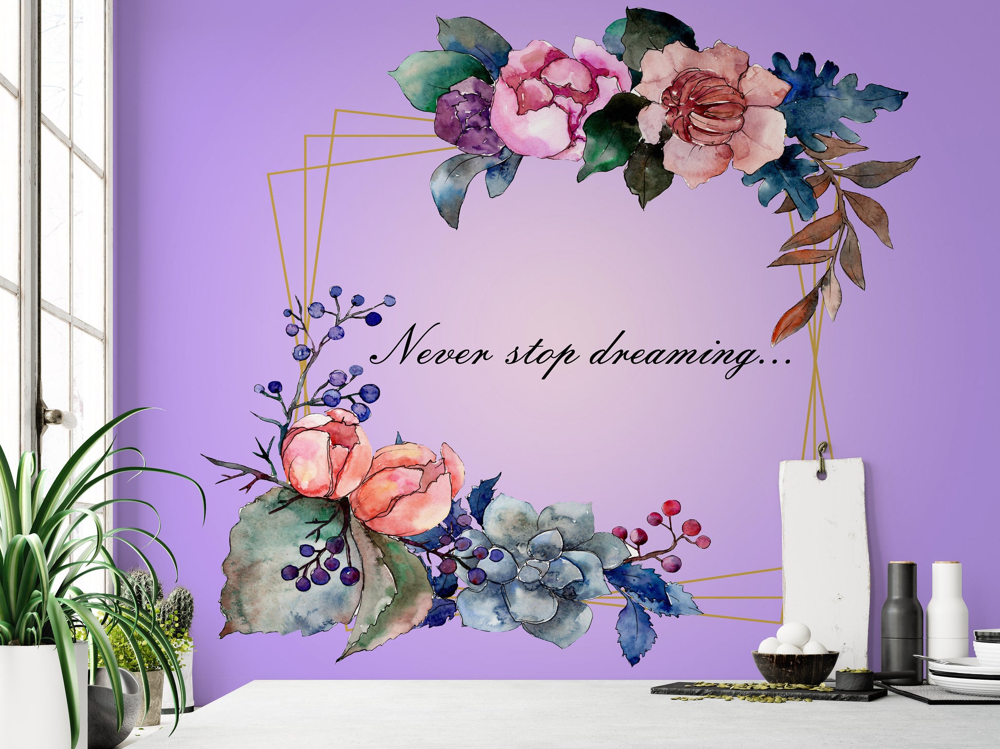 Garden Flowers Motivation framework Floral Wallpaper Self Adhesive Peel and Stick Wall Sticker Wall Decoration Scandinavian Design Removable