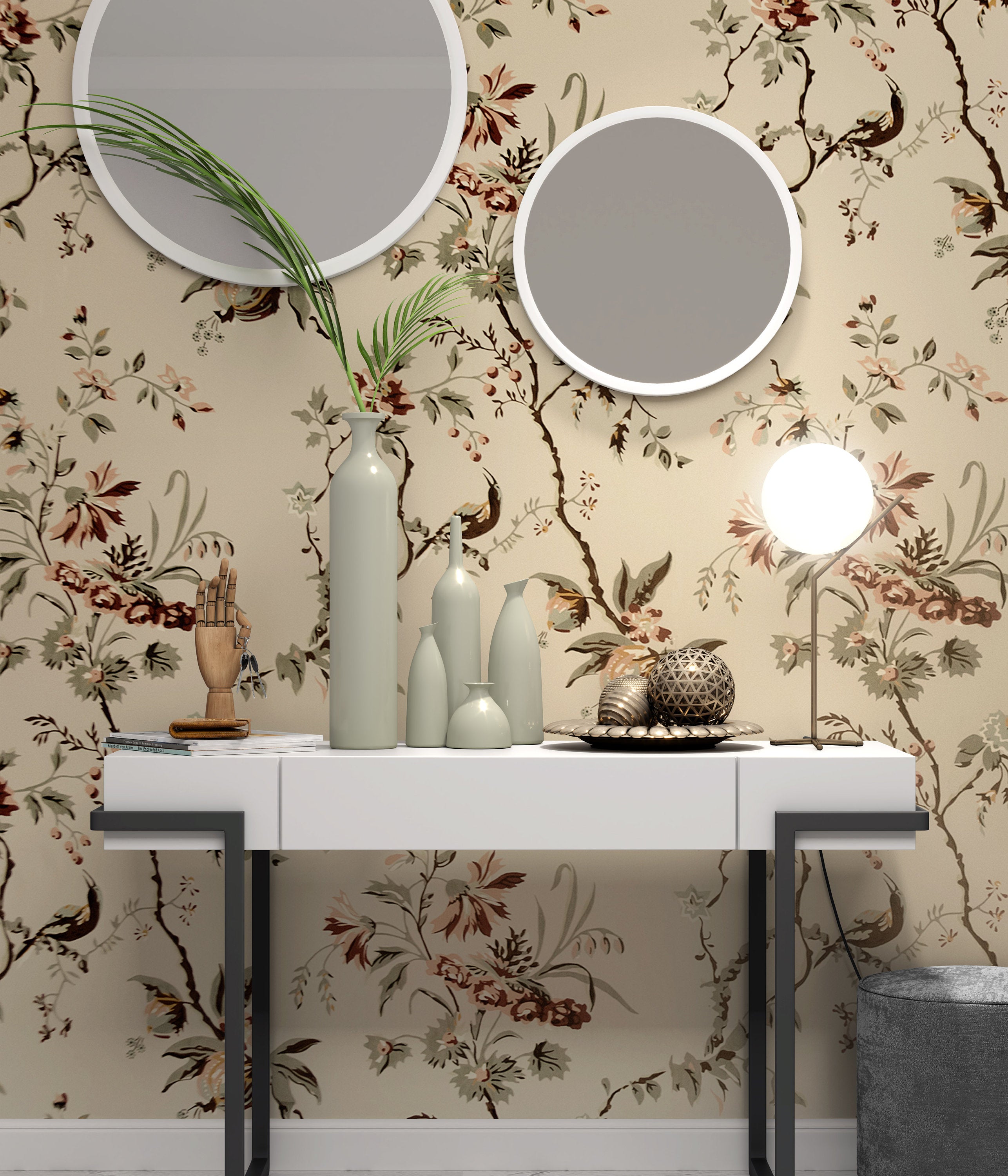 Vintage Style Floral Pattern 18th Century Luxury Wallpaper Self Adhesive Peel and Stick Wall Sticker Wall Decoration Removable