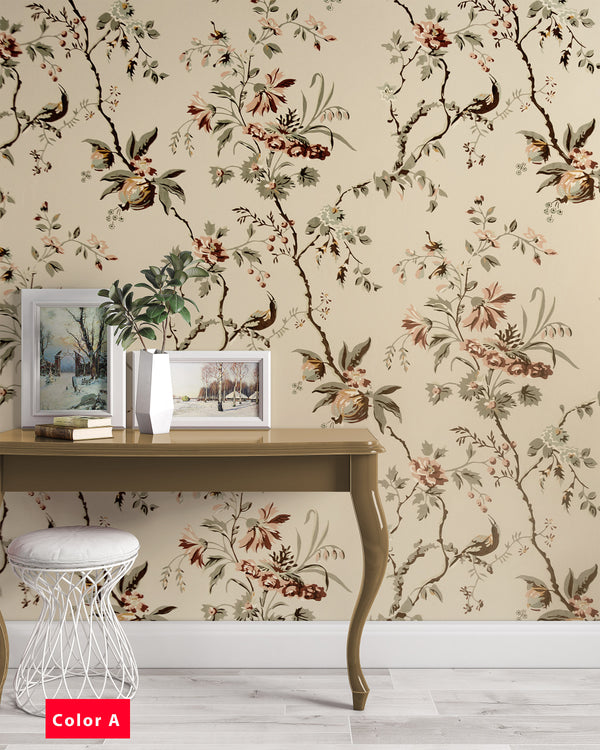 Vintage Style Floral Pattern 18th Century Luxury Wallpaper Self Adhesive Peel and Stick Wall Sticker Wall Decoration Removable