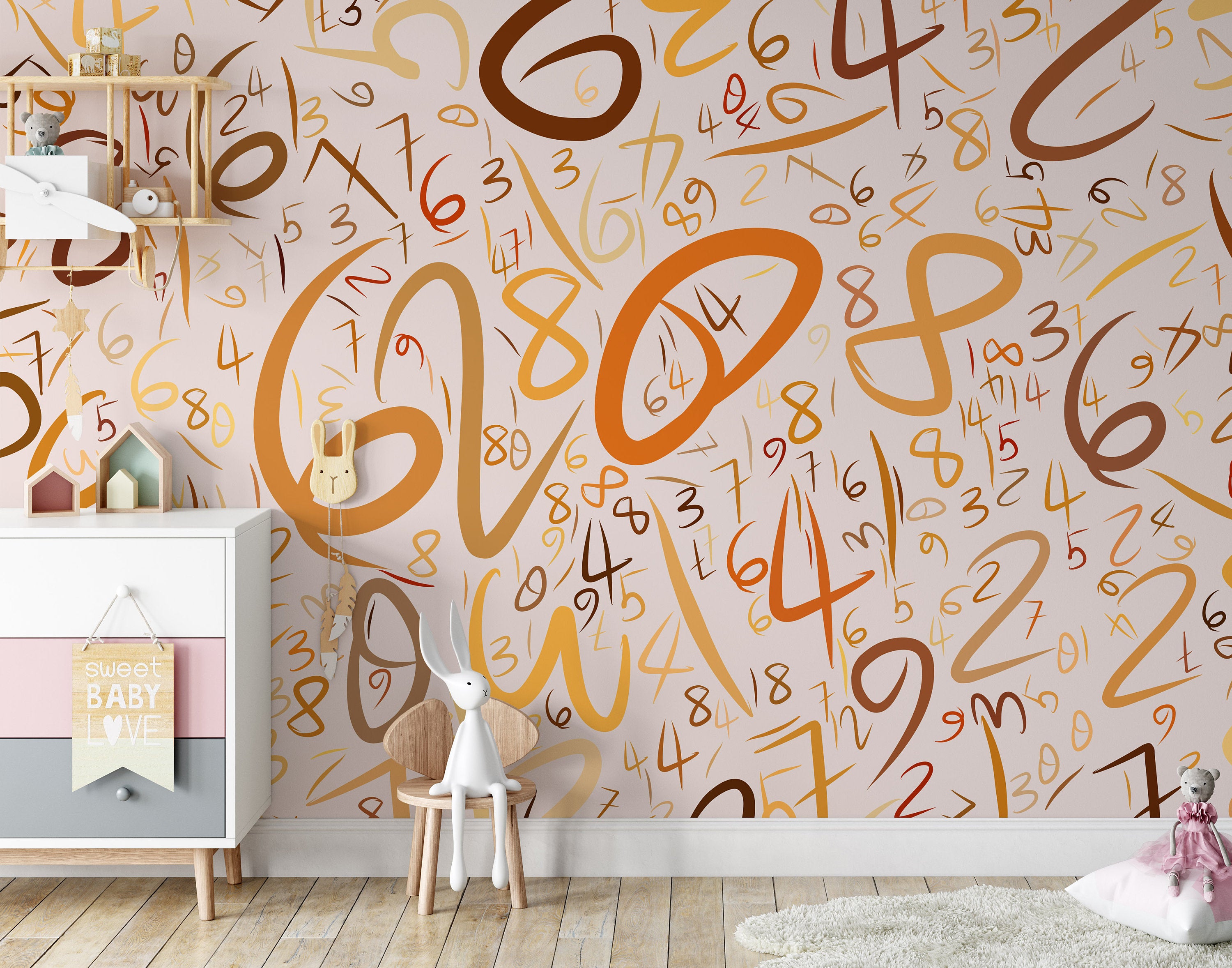 Numbers Background Abstract Hand Drawn Texture Wallpaper Self Adhesive Peel & Stick Wall Sticker Wall Decoration Scandinavian Removable