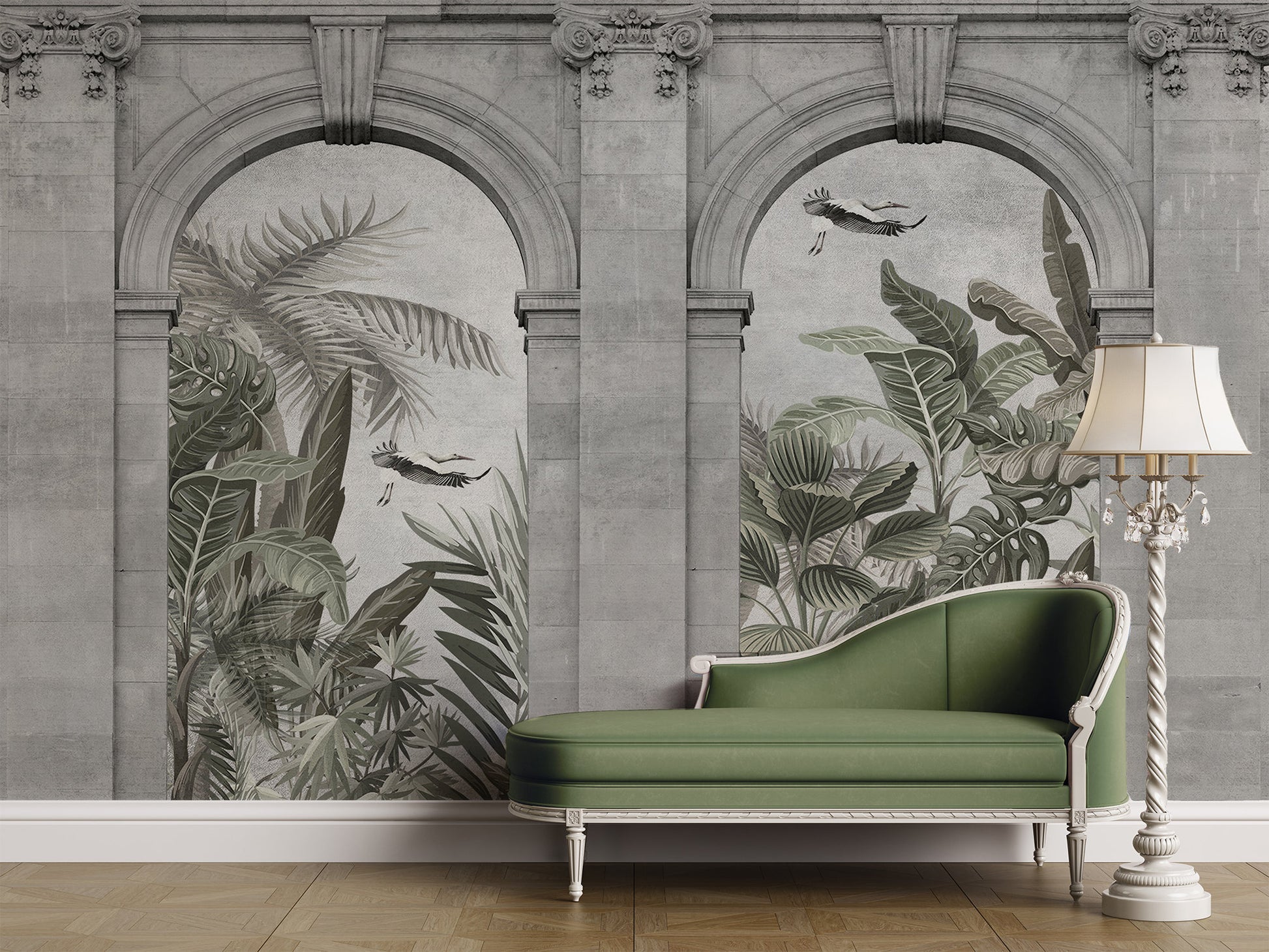 Architectural Building Door Green Plants Wallpaper Self Adhesive Peel and Stick Wall Decoration Minimalistic Scandinavian Design Removable