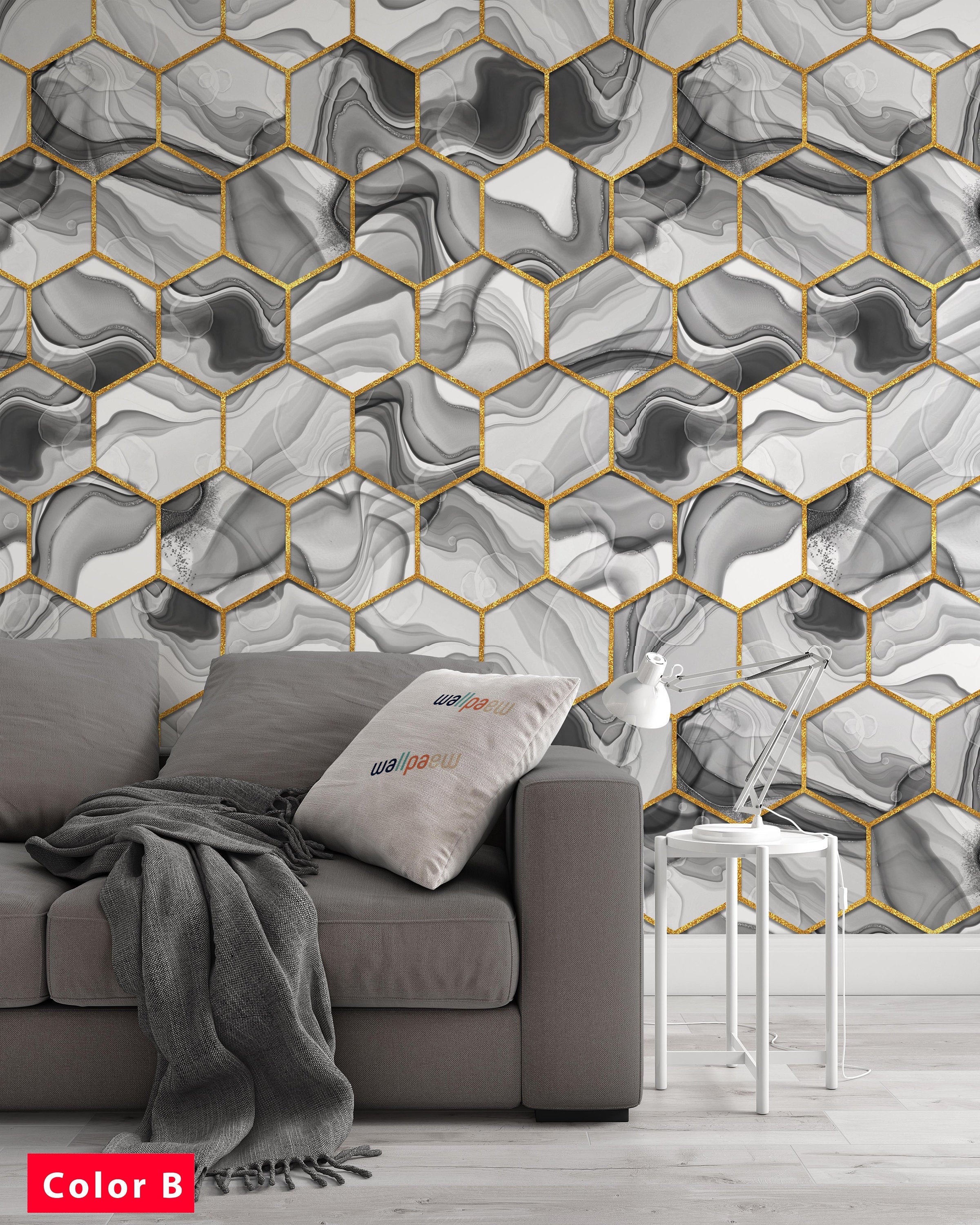 Hexagon Texture Abstract Gray Pink and Black Trendy Background Wallpaper Self Adhesive Peel & Stick Wall Sticker Wall Decoration
