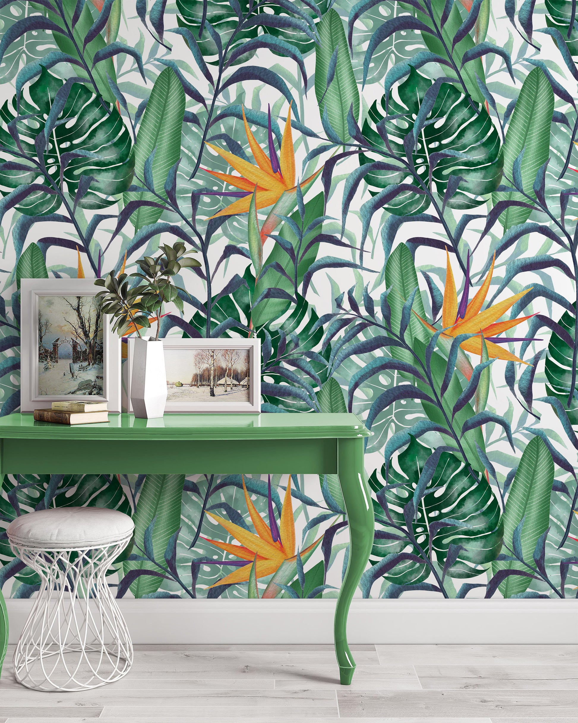 Tropical Plants Strelitzia Flower Floral Wallpaper Self Adhesive Peel and Stick Wall Sticker Wall Decoration Scandinavian Design Removable