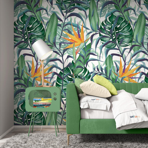 Tropical Plants Strelitzia Flower Floral Wallpaper Self Adhesive Peel and Stick Wall Sticker Wall Decoration Scandinavian Design Removable