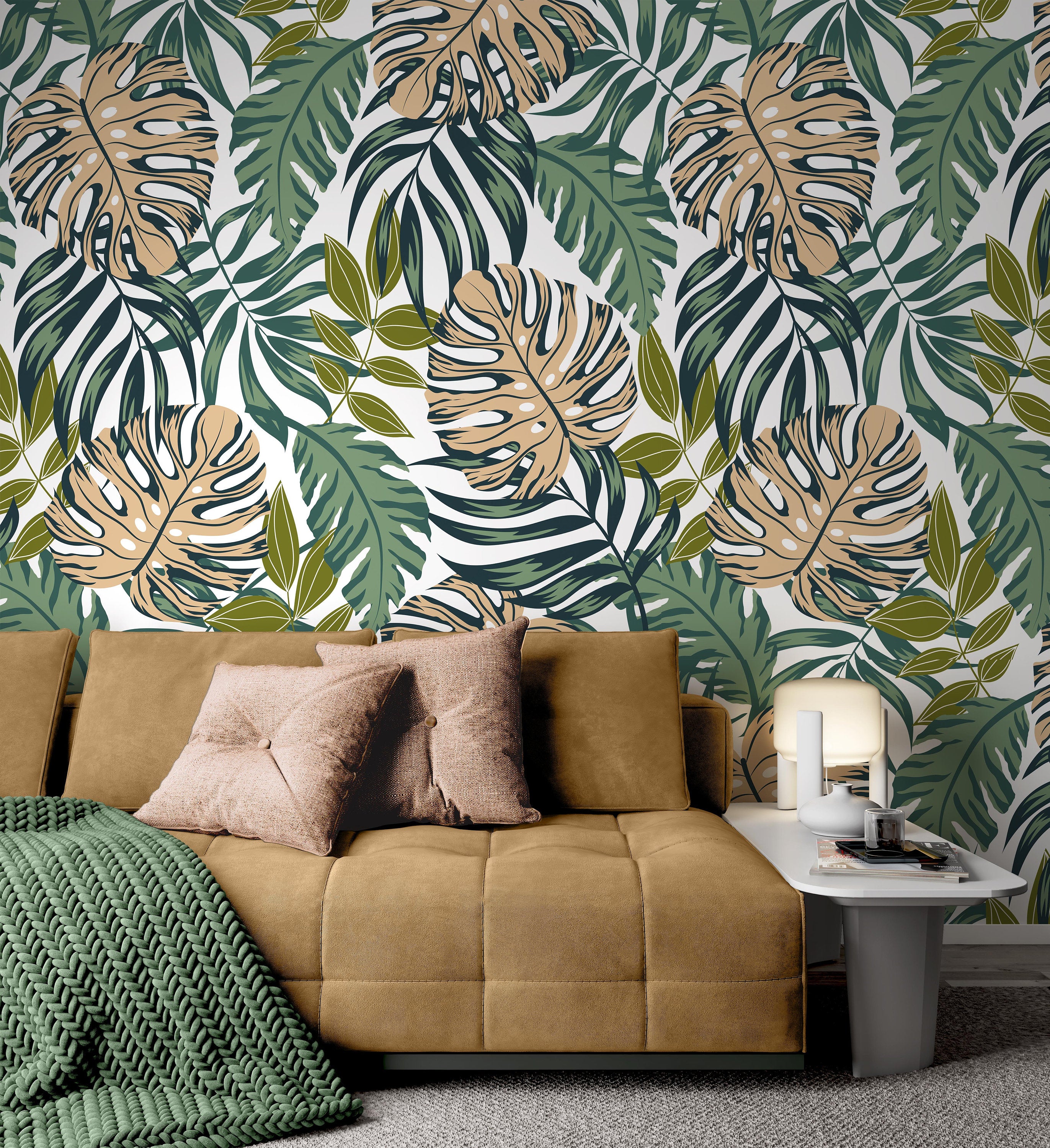 Summer Trend Tropical Exotic Leaves and Bright Plants Wallpaper Self Adhesive Peel and Stick Wall Sticker Wall Decoration Removable