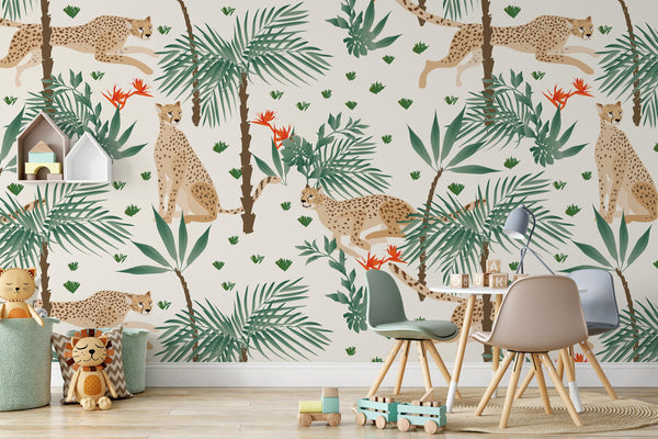 Running Hunting and Seated Jaguars in The Jungle Wallpaper Self Adhesive Peel and Stick Wall Sticker Wall Decoration Scandinavian Removable