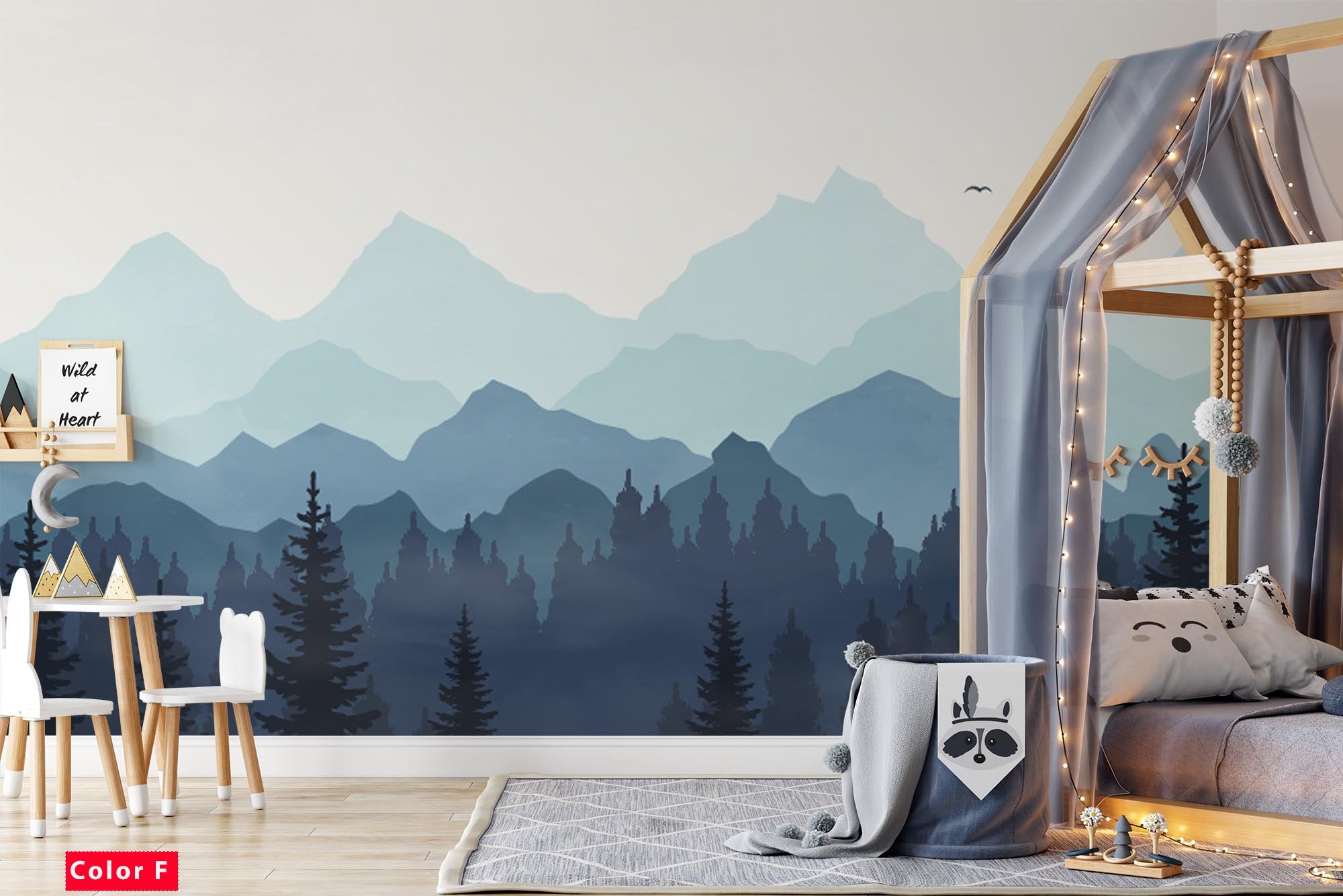 Foggy Forest Row Mountains Birds Wallpaper Self Adhesive Peel and Stick Wall Sticker Wall Decoration Minimalistic Scandinavian Removable
