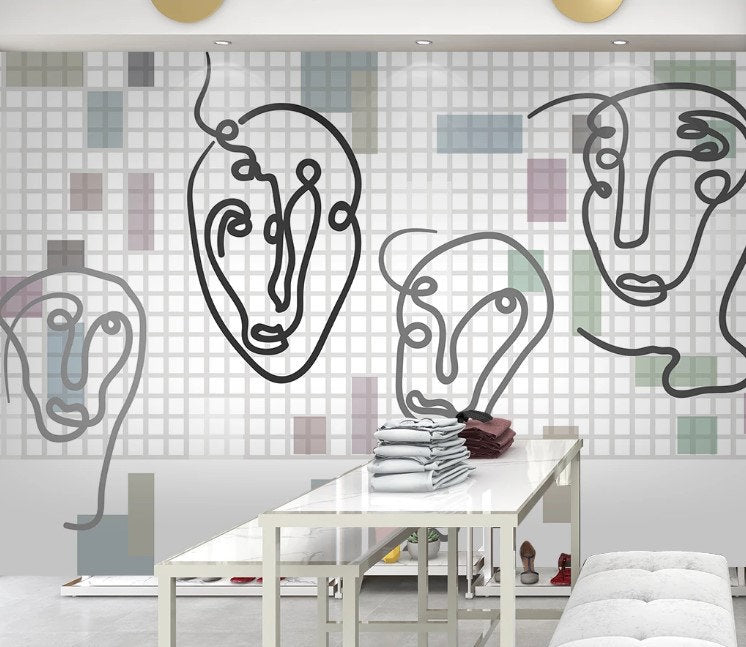 Abstract Art Design Human Face Wallpaper Self Adhesive Peel & Stick Wall Sticker Wall Decoration Minimalistic Scandinavian Design Removable