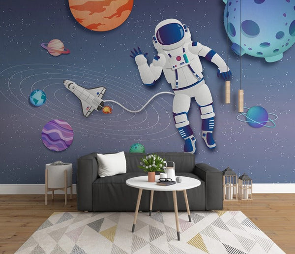 Astronaut Planets Orbit Stars Spacecraft Space Wallpaper Self Adhesive Peel and Stick Wall Sticker Wall Decoration Scandinavian Removable