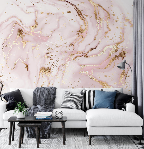 Liquid Rose Gold Texture Abstract Marble Painting Wallpaper Self Adhesive Peel and Stick Wall Sticker Wall Decoration Scandinavian Removable