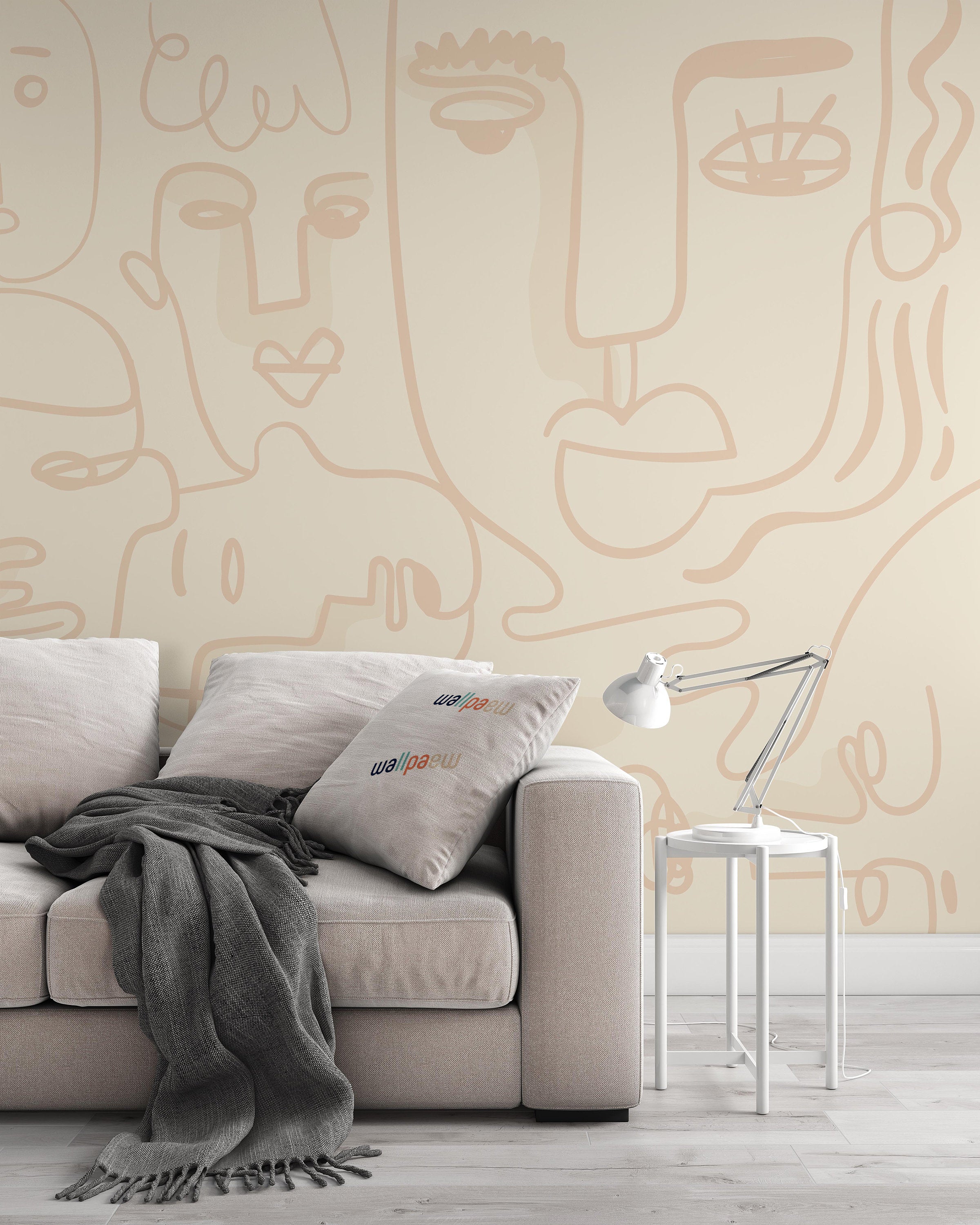 Abstract Human Face on The Beige Background Wallpaper Self Adhesive Peel & Stick Wall Sticker Wall Decoration Scandinavian Design Removable