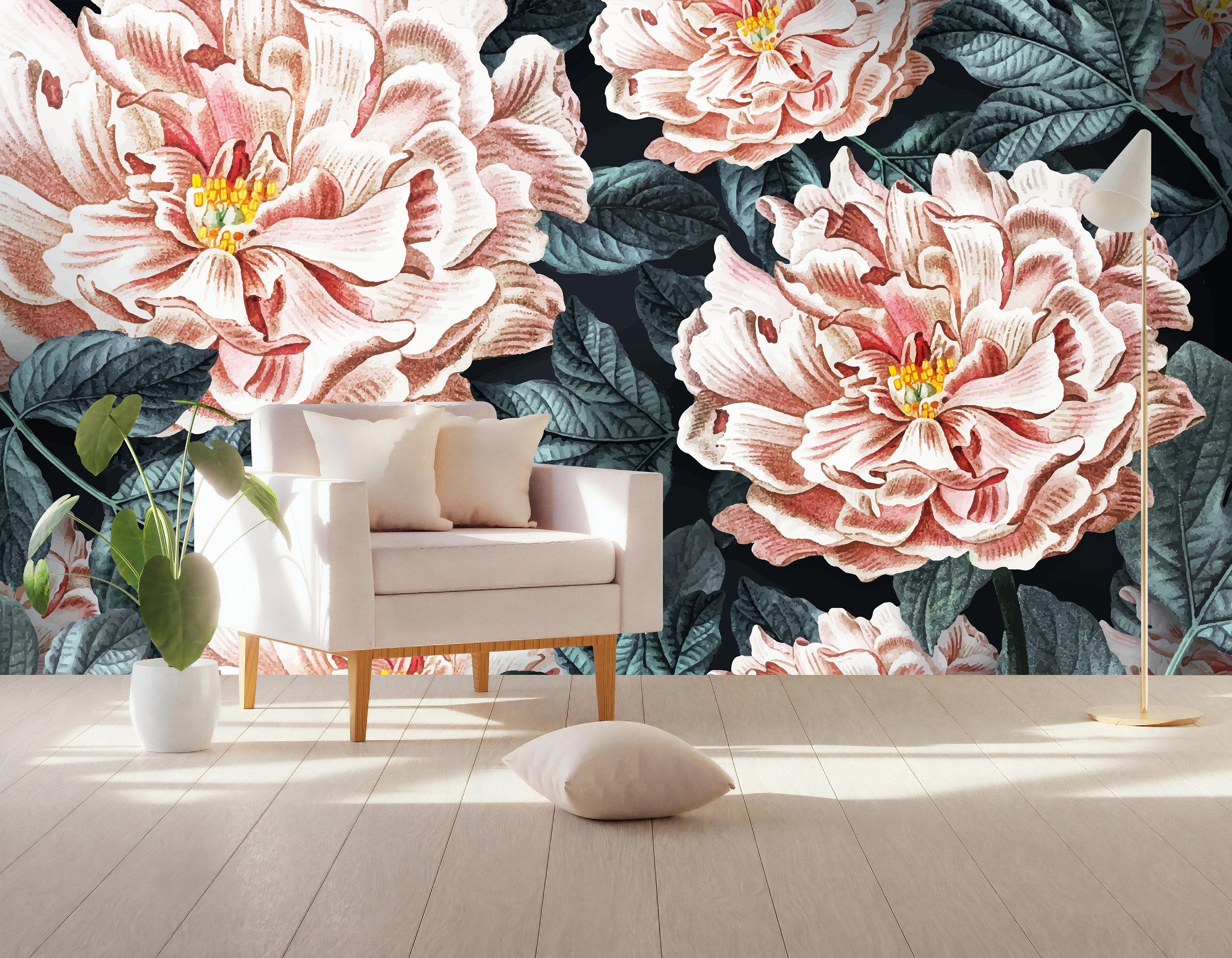 Pinkish Garden Flowers Decorative Luxury Floral Background Wallpaper Self Adhesive Peel and Stick Wall Sticker Wall Decoration Removable