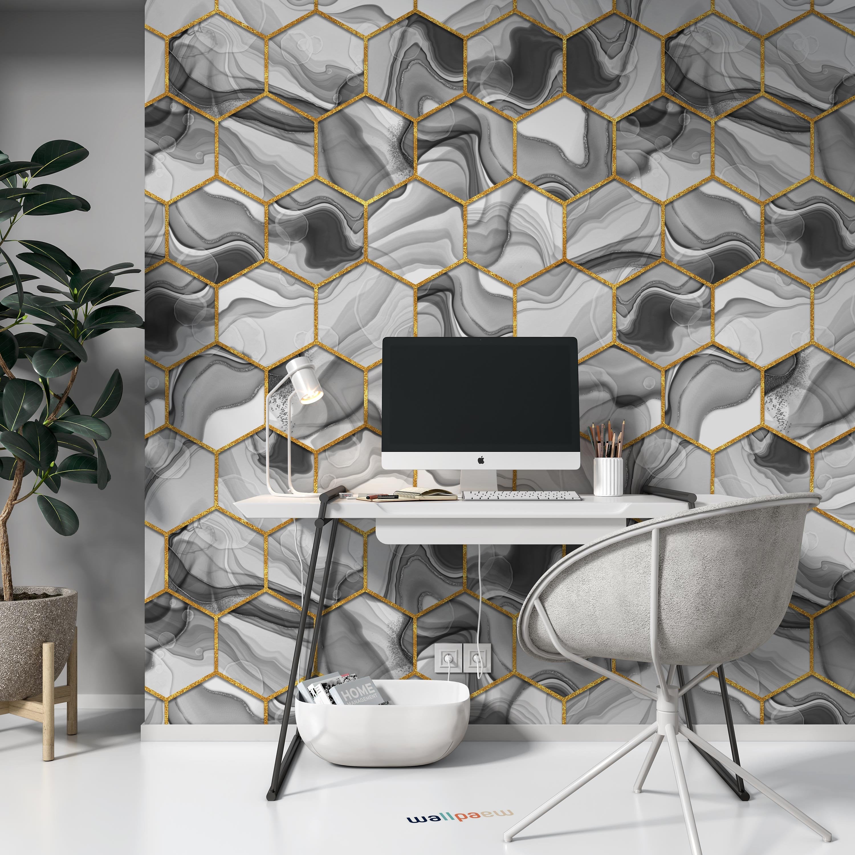 Hexagon Texture Abstract Gray Pink and Black Trendy Background Wallpaper Self Adhesive Peel & Stick Wall Sticker Wall Decoration