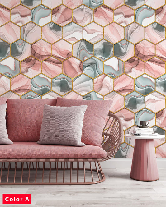 Hexagon Texture Abstract Gray Pink and Black Trendy Background Wallpaper Self Adhesive Peel & Stick Wall Sticker Wall Decoration