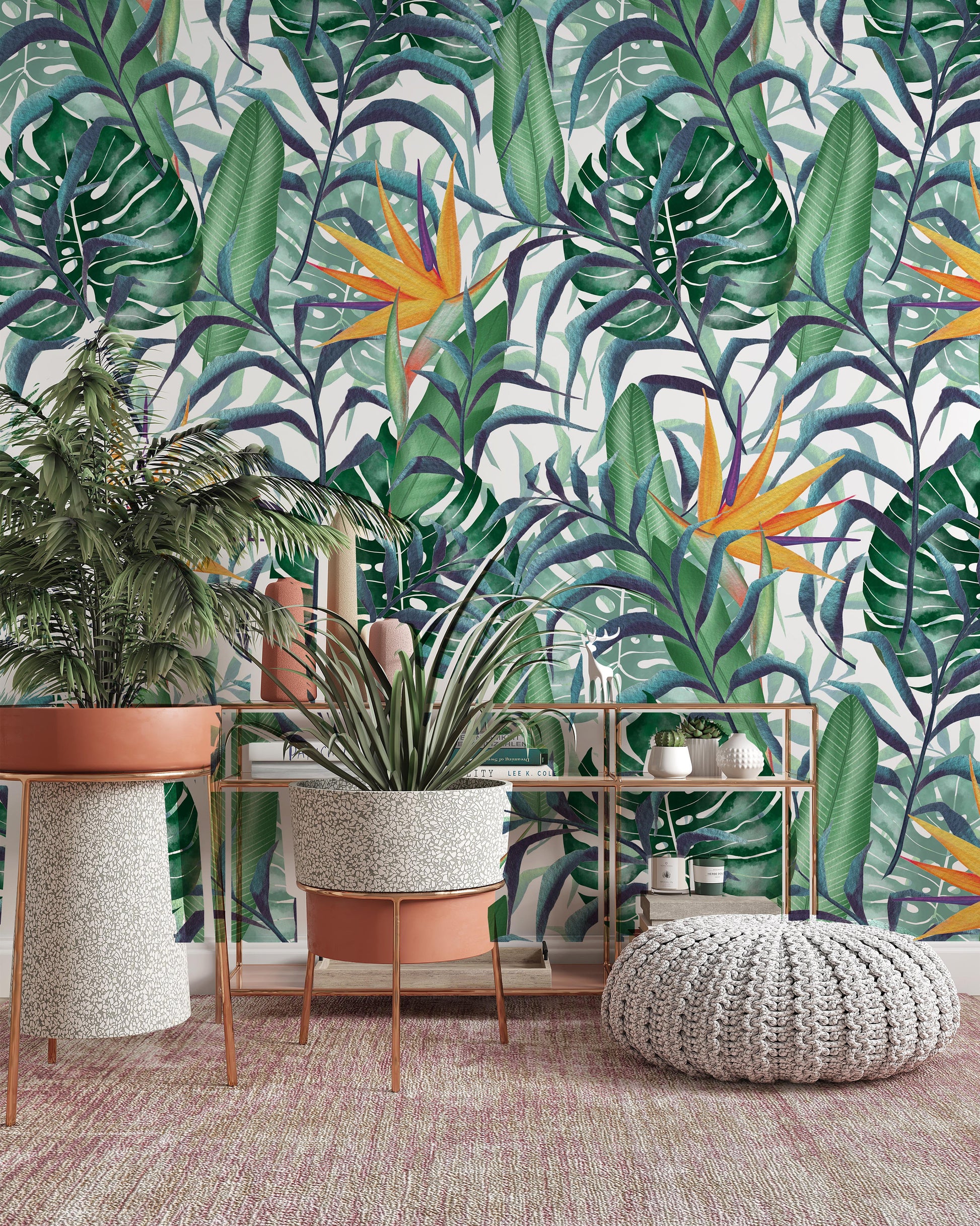 Tropical Plants Strelitzia Flower Floral Wallpaper Self Adhesive Peel and Stick Wall Sticker Wall Decoration Scandinavian Design Removable