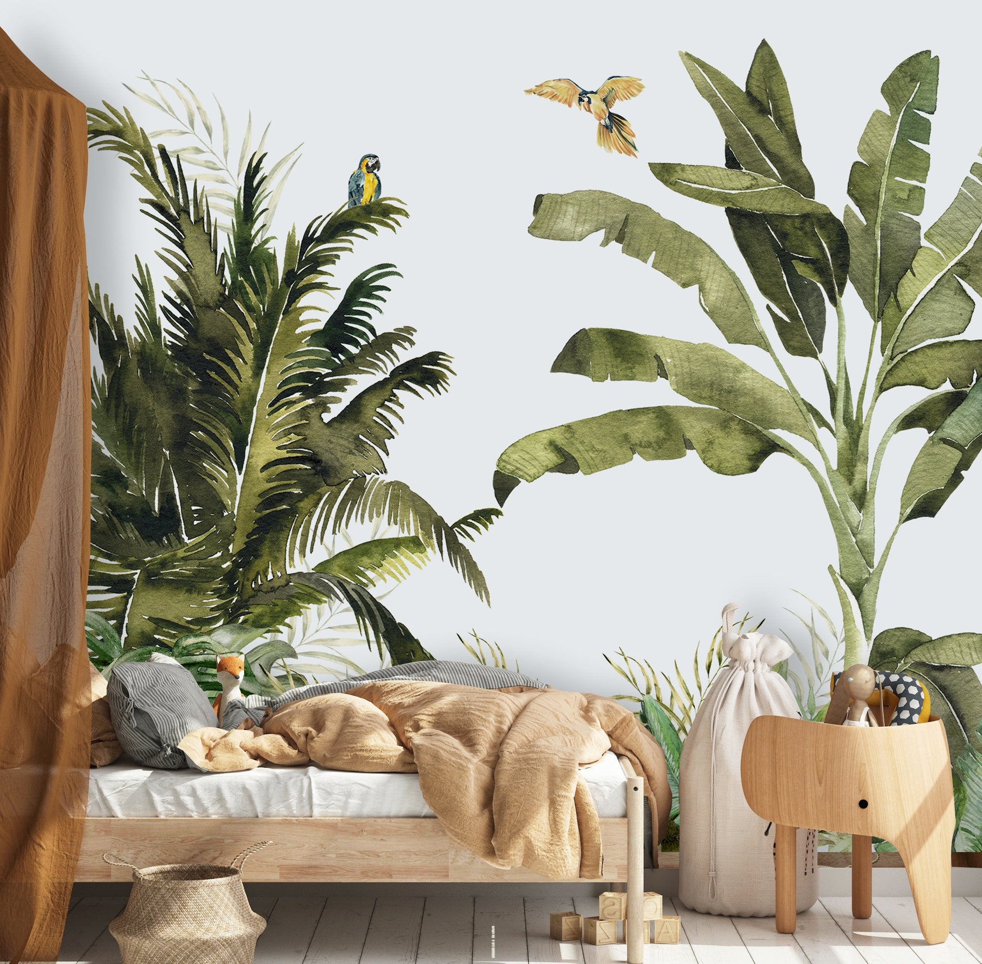 Tropical Jungle Banana Palm Leaves Leopard Animal Wallpaper Self Adhesive Peel and Stick Wall Sticker Wall Decoration Removable