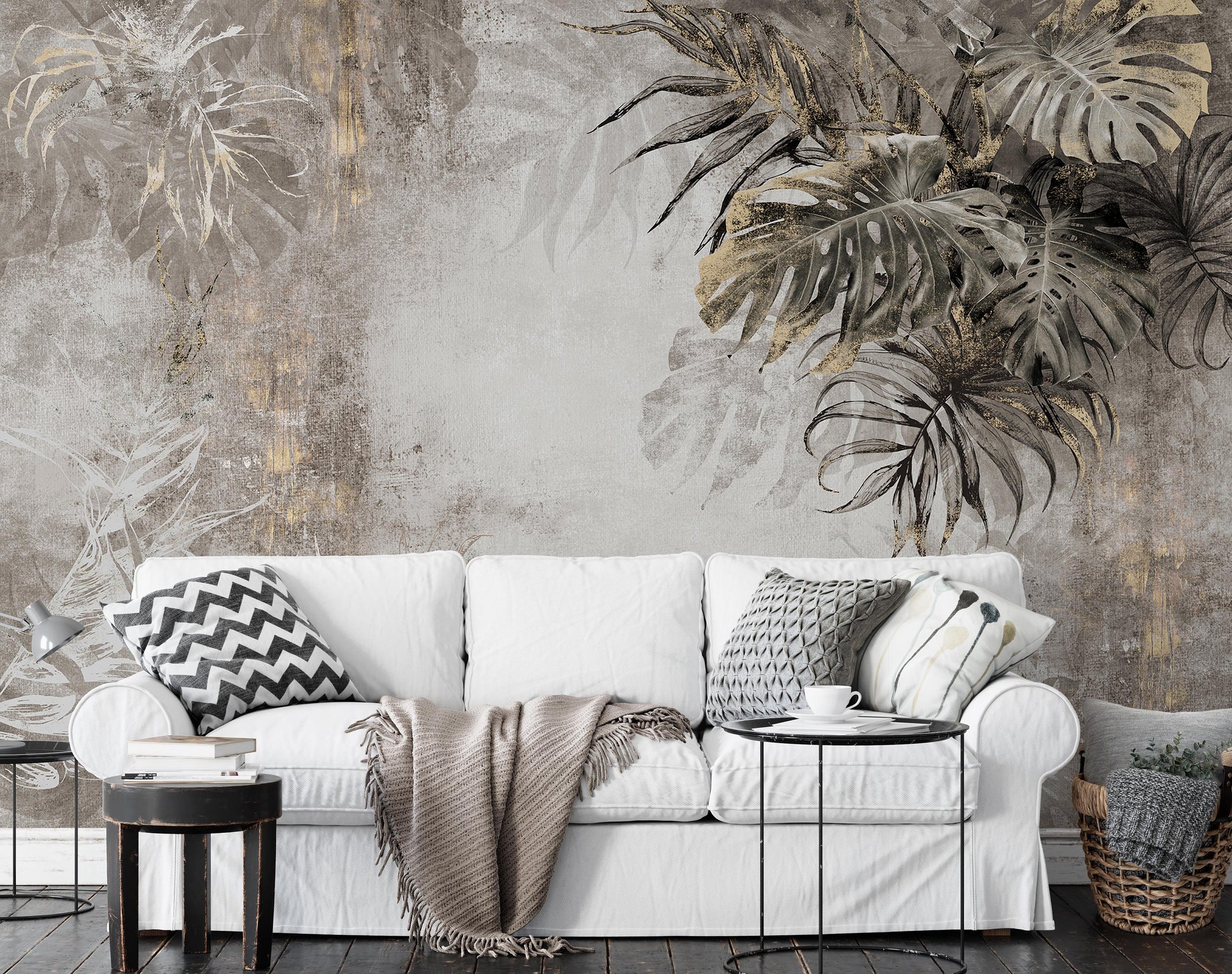 Vintage Style Decorative Leaves Luxury Background Wallpaper Self Adhesive Peel & Stick Wall Sticker Wall Decoration Scandinavian Design