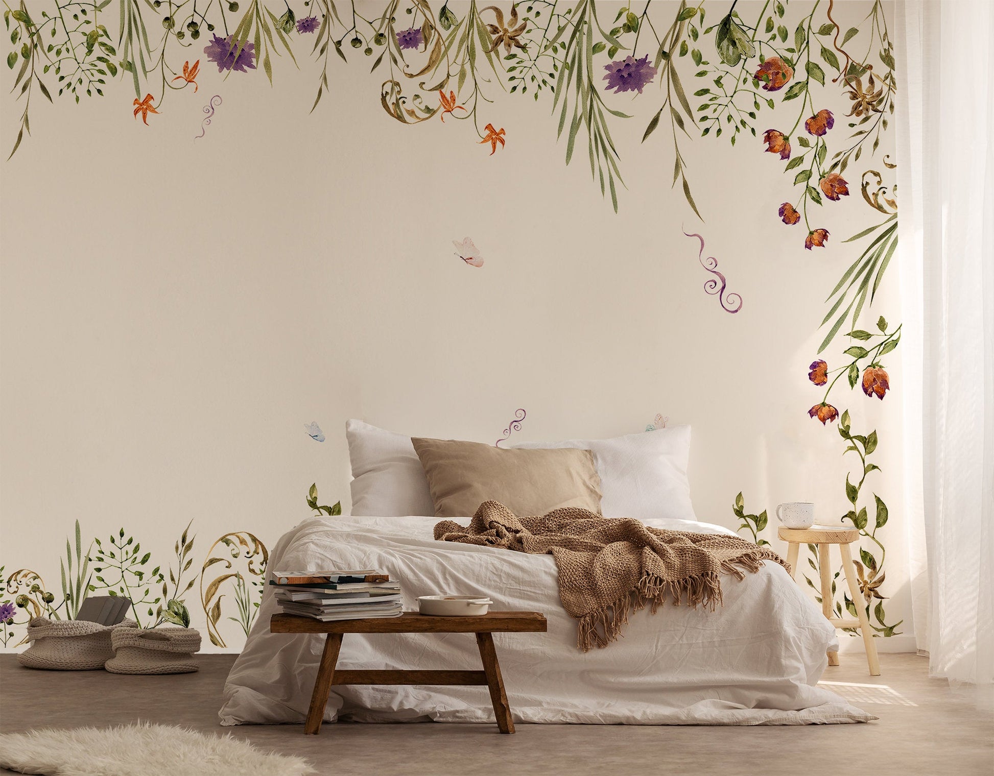 Colorful Garden Flowers Floral Background Wallpaper Vintage Self Adhesive Peel and Stick Home House Wall Decoration Removable