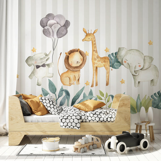 Cute Baby African Animals Wallpaper Self Adhesive Peel & Stick Wall Sticker Wall Decoration Minimalistic Scandinavian Removable