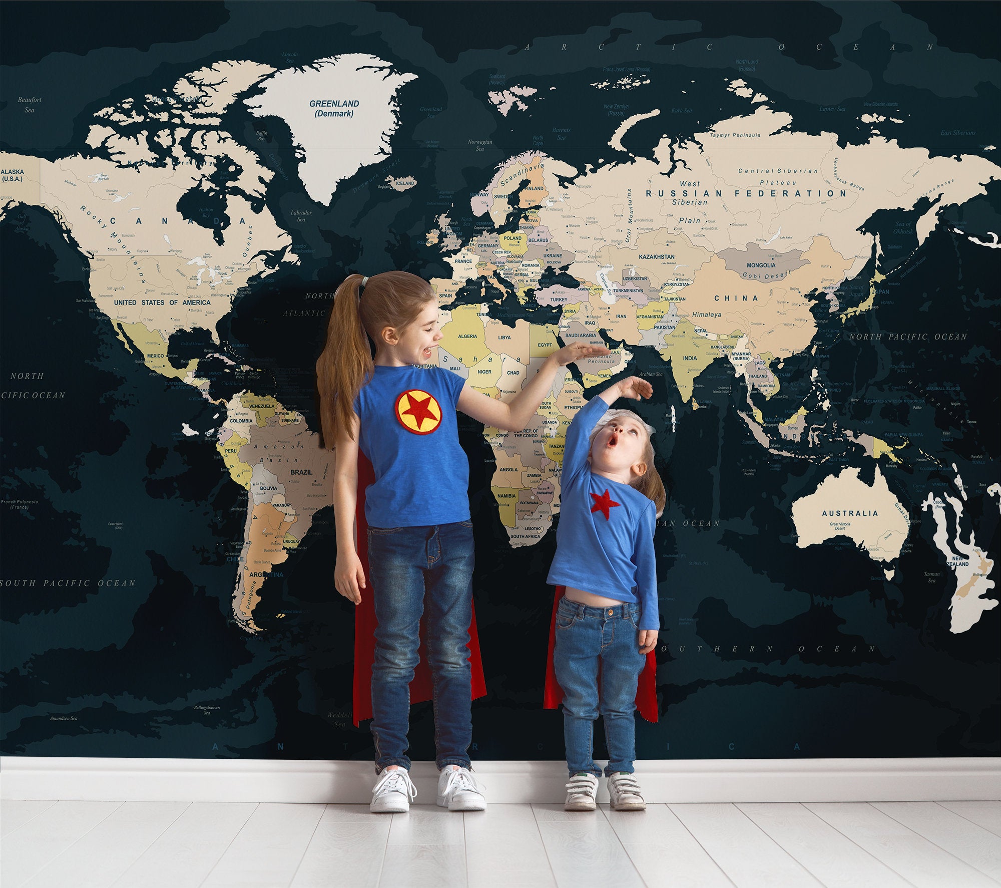 World Map on the Dark Blue Background Wallpaper Self Adhesive Peel and Stick Wall Sticker Wall Decoration Removable