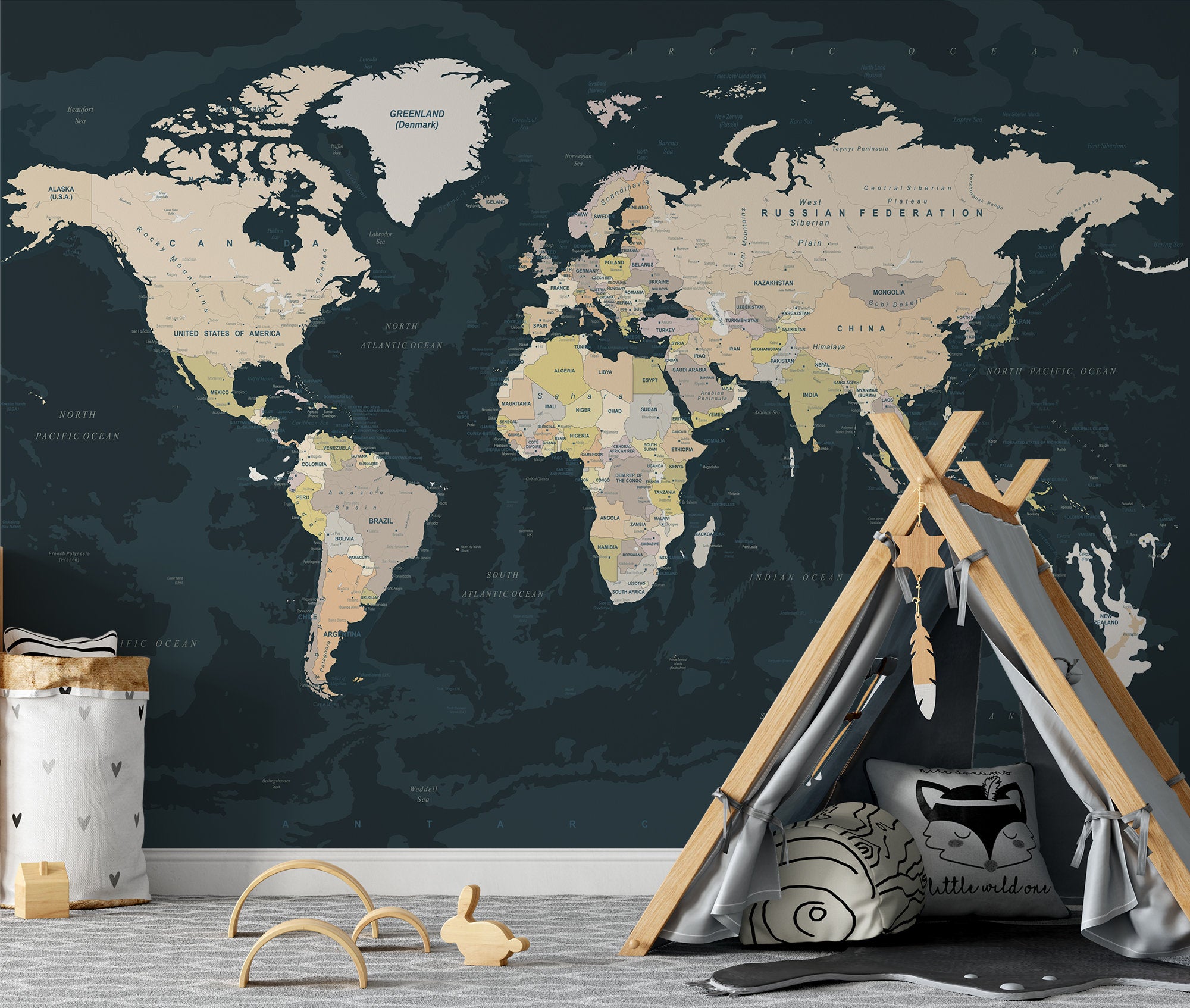 World Map on the Dark Blue Background Wallpaper Self Adhesive Peel and Stick Wall Sticker Wall Decoration Removable