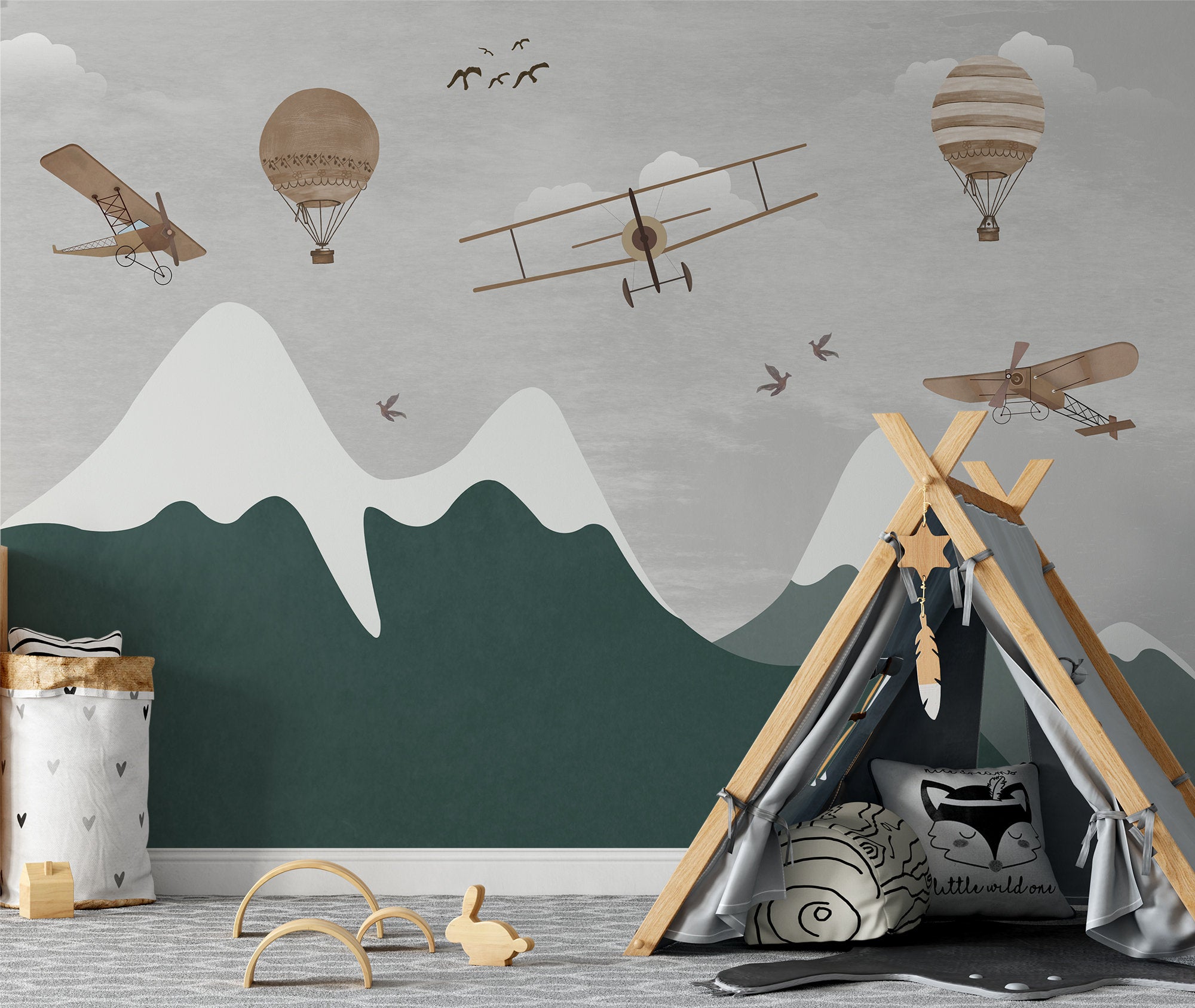 Air Balloons  Airplanes Snowy Mountains Wallpaper Self Adhesive Peel and Stick Wall Sticker Wall Decoration Removable