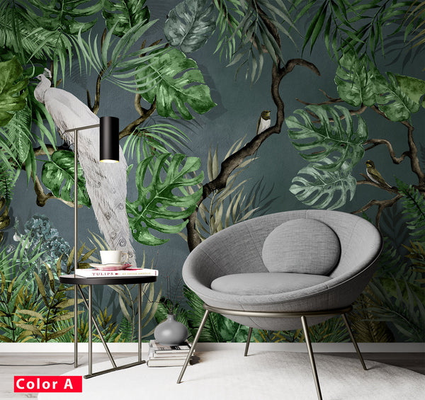 Exotic Tropical Green Leaves Luxury Wallpaper Self Adhesive Peel and Stick Wall Decoration Minimalistic Scandinavian Design Removable