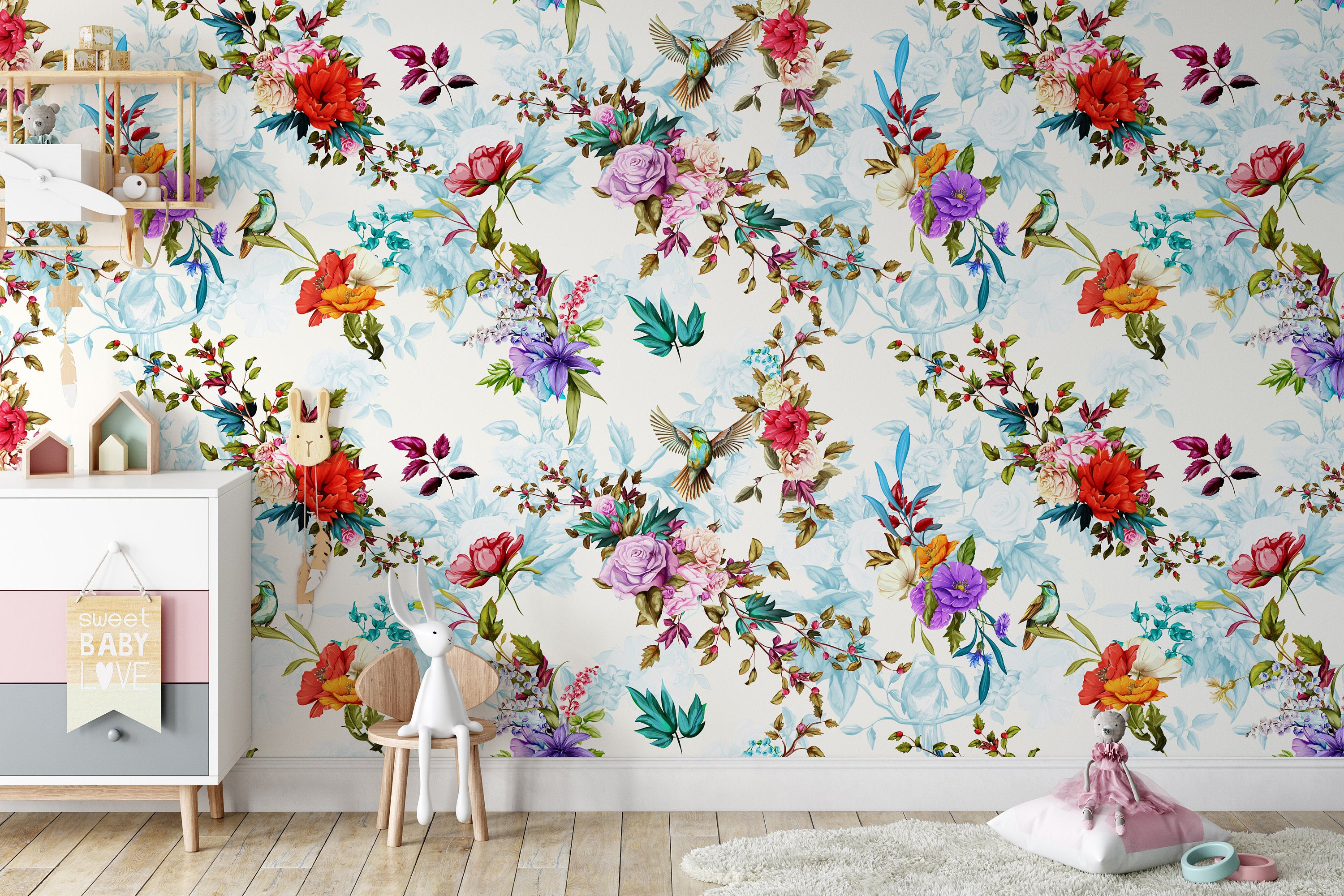 Colorful Roses Modern Background Wallpaper Self Adhesive Peel and Stick Wall Sticker Wall Decoration Minimalistic Scandinavian Removable