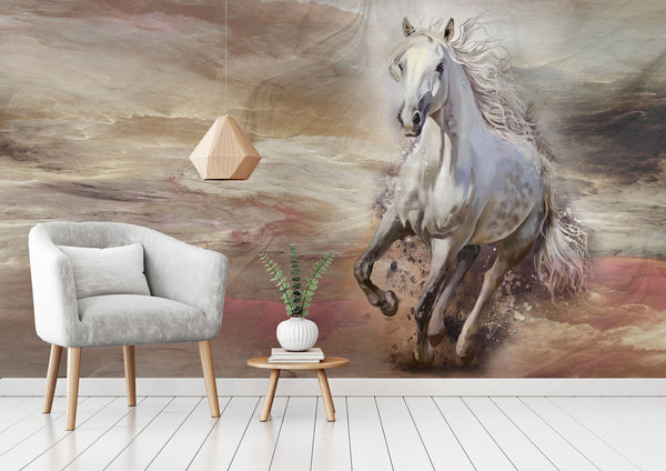 White Horse Beyond Perfect Art Oil Painting Animal Wallpaper Self Adhesive Peel and Stick Wall Sticker Wall Decoration Scandinavian Design