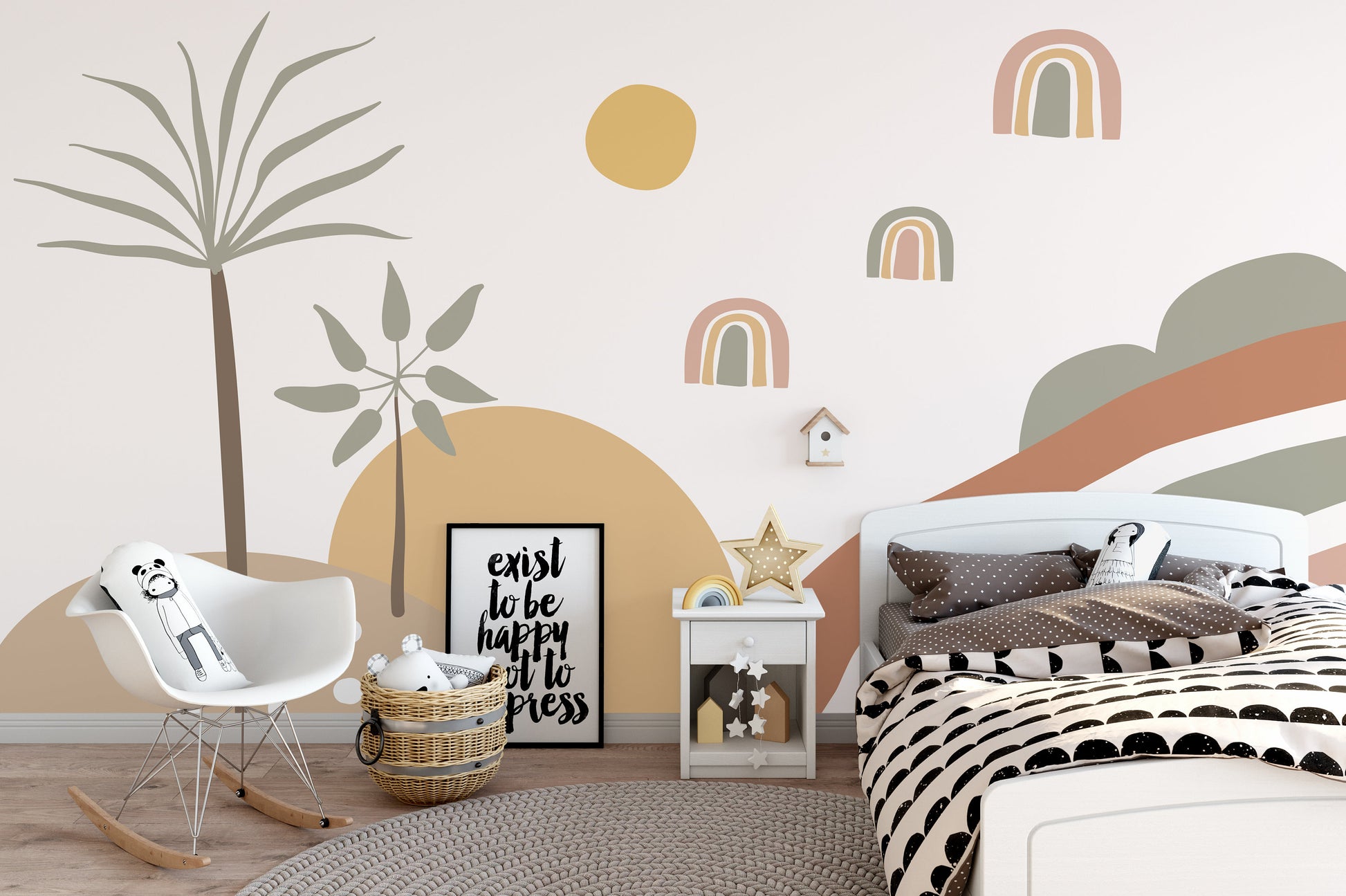 Minimal Rainbows Sun and Trees Wallpaper Self Adhesive Peel and Stick Wall Decoration Minimalistic Scandinavian Removable