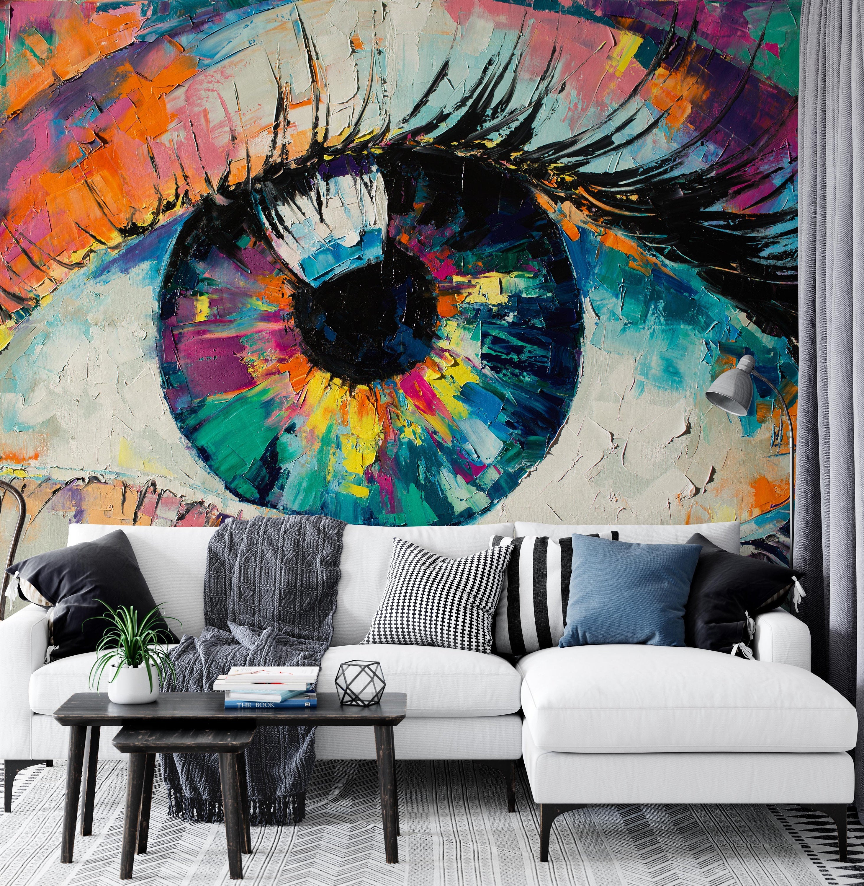 Conceptual Abstract Picture of the Eye Oil Painting in Colorful Colors Wallpaper Self Adhesive Peel and Stick Wall Sticker Wall Decoration