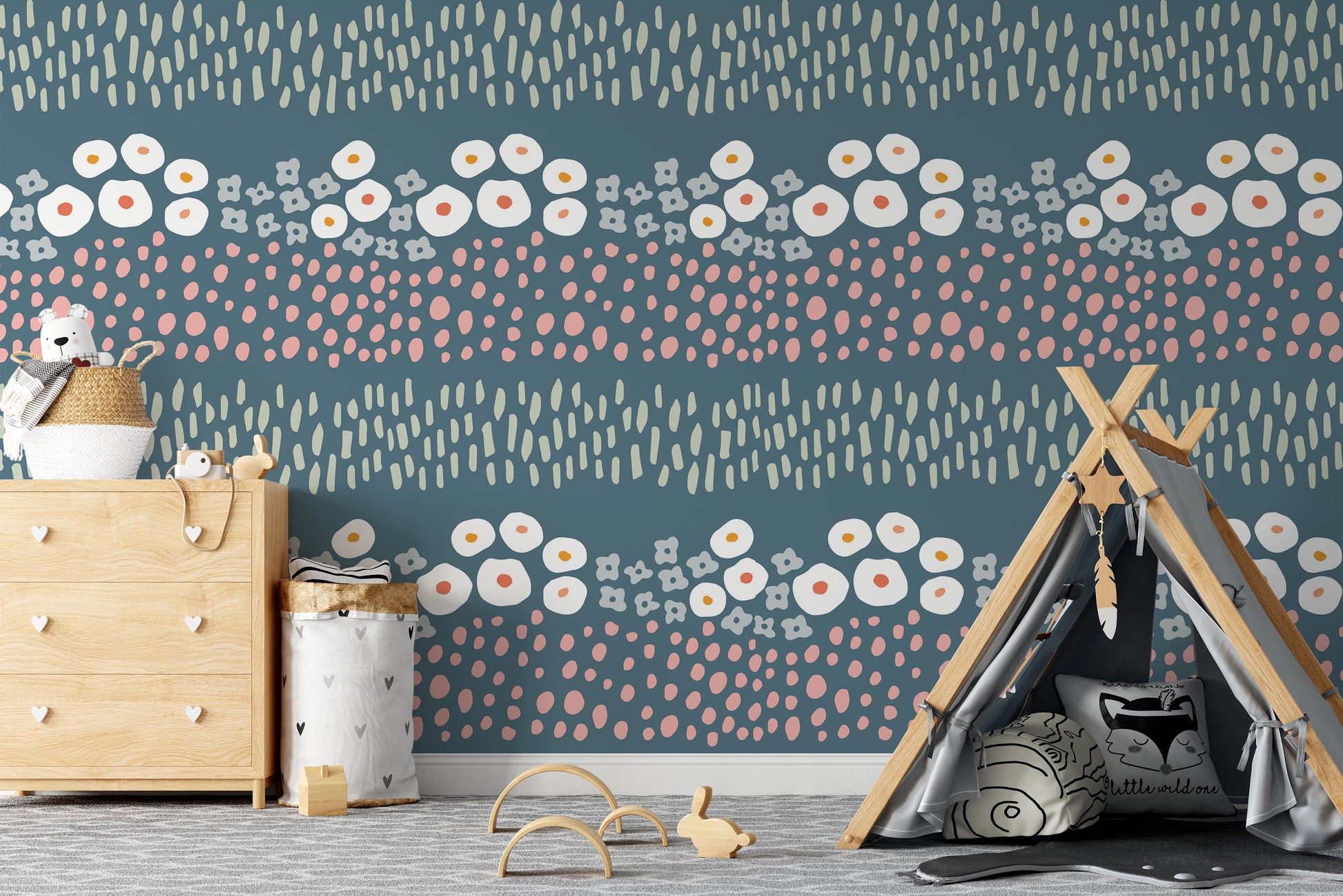 Minimal Flowers Brush Strokes and Dots Wallpaper Self Adhesive Peel and Stick Wall Decoration Minimalistic Scandinavian Removable