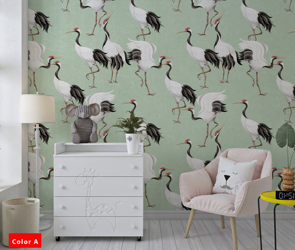 Black White Flamingos  on the Green Background Trendy Kids Room Wallpaper Self Adhesive Peel & Stick Wall Decoration Scandinavian Removable