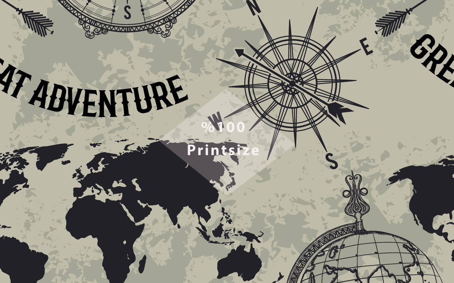 Globe Compass Great Adventure Vintage  Wind Rose Retro World Map Wallpaper Self Adhesive Peel and Stick Wall Decoration Removable
