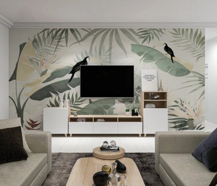 Big Green Toucan Leaves Wallpaper Self Adhesive Peel & Stick Wall Sticker All Scales Minimalistic Scandinavian Design Removable