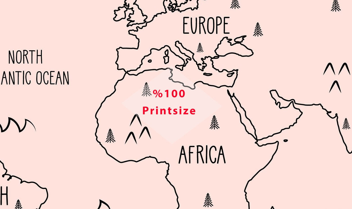 Kids Room Nursery for World Map Wallpaper Self Adhesive Peel and Stick Wall Sticker All Scales Minimalistic Design Removable
