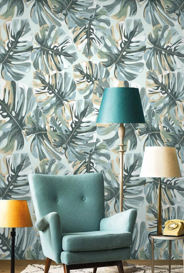 Green Banana Palm Leaves Exotic Floral Wallpaper Self Adhesive Peel and Stick Wall Sticker Wall Decoration Scandinavian Design Removable