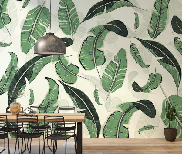 Vivid Green Color Big Leaves Abstract Modern Design Wallpaper Self Adhesive Peel and Stick Wall Sticker Wall Decoration Removable