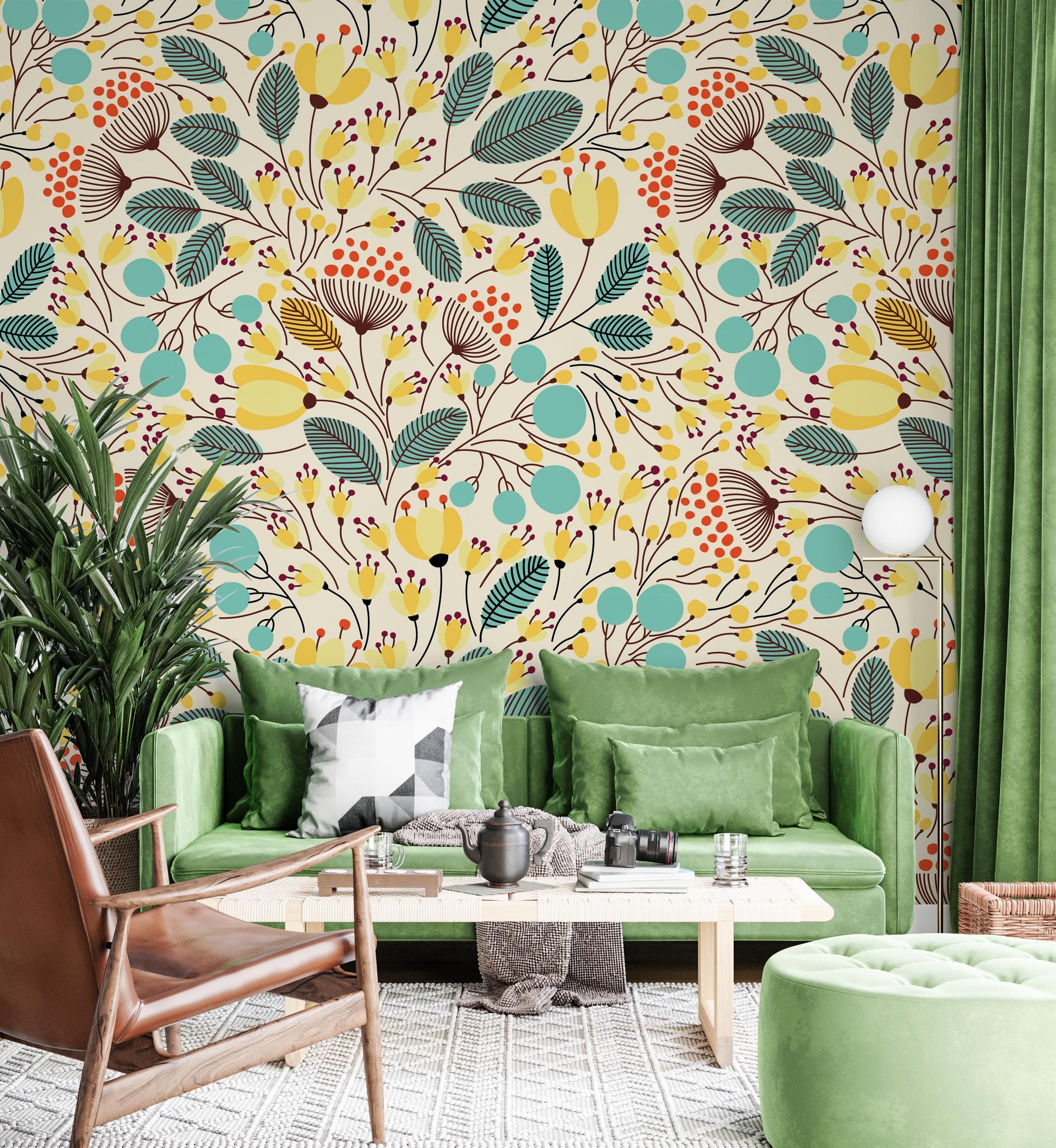 Elegant pattern Yellow and Light Blue Flowers Amazing Wallpaper Self Adhesive Peel and Stick Wall Sticker Wall Decoration Removable