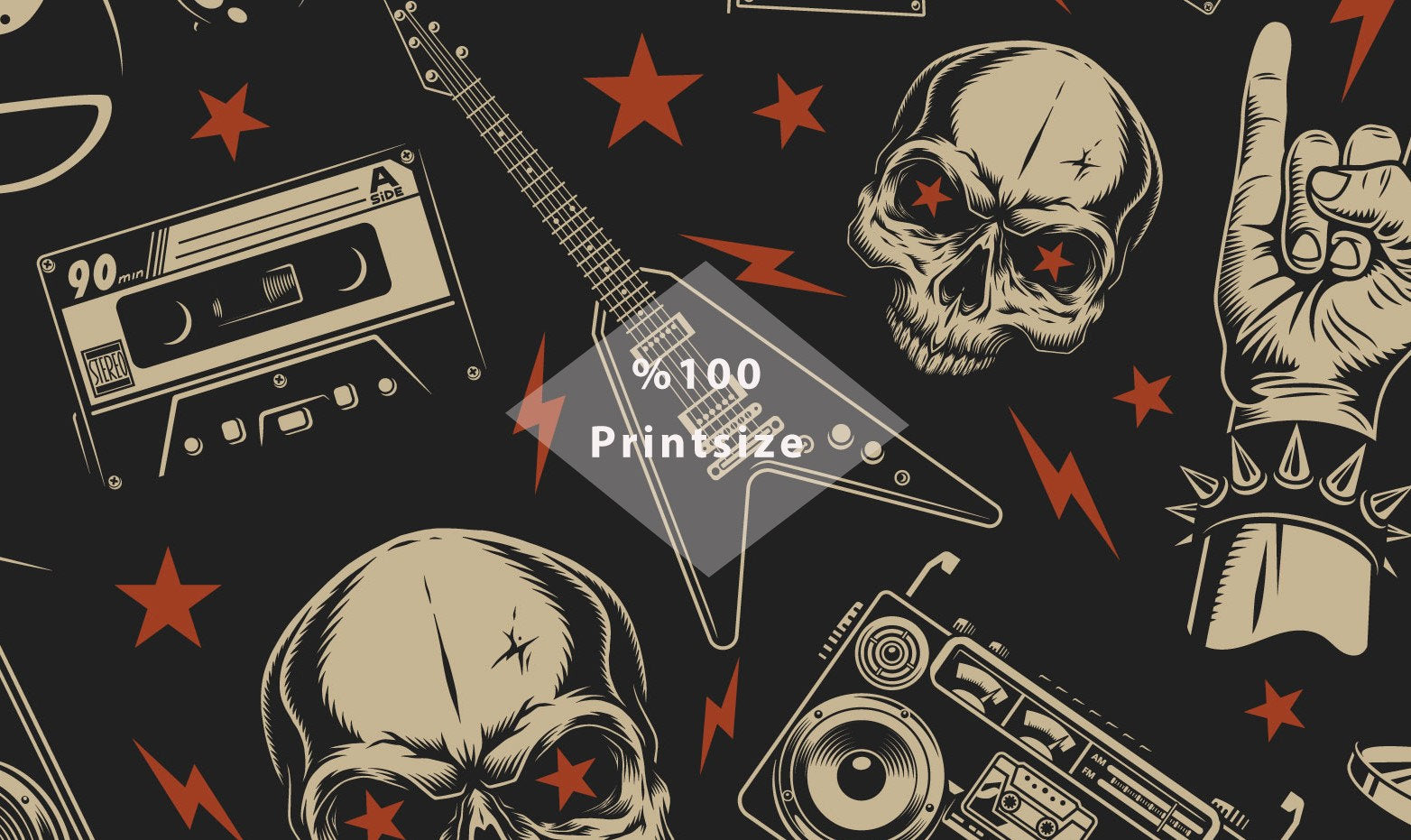 Pattern Skulls Bones Electric Guitar Rock&#39;n Roll Red Stars Wallpaper Self Adhesive Peel and Stick Wall Decoration Design Removable