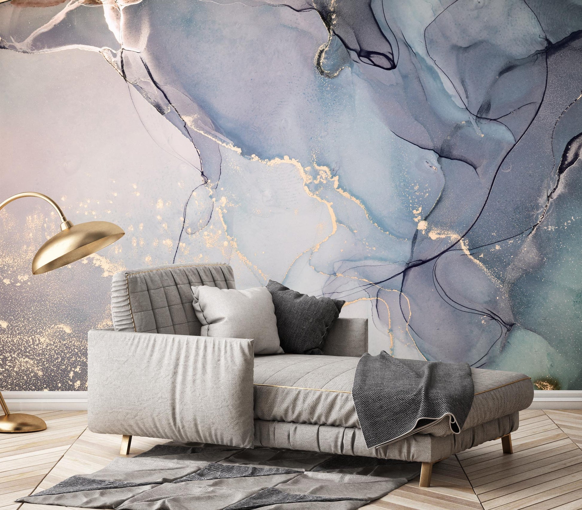 Modern Fluid Art Abstract Ink and Gold Veins Luxury Wallpaper Self Adhesive Peel & Stick Wall Sticker Wall Decoration Removable